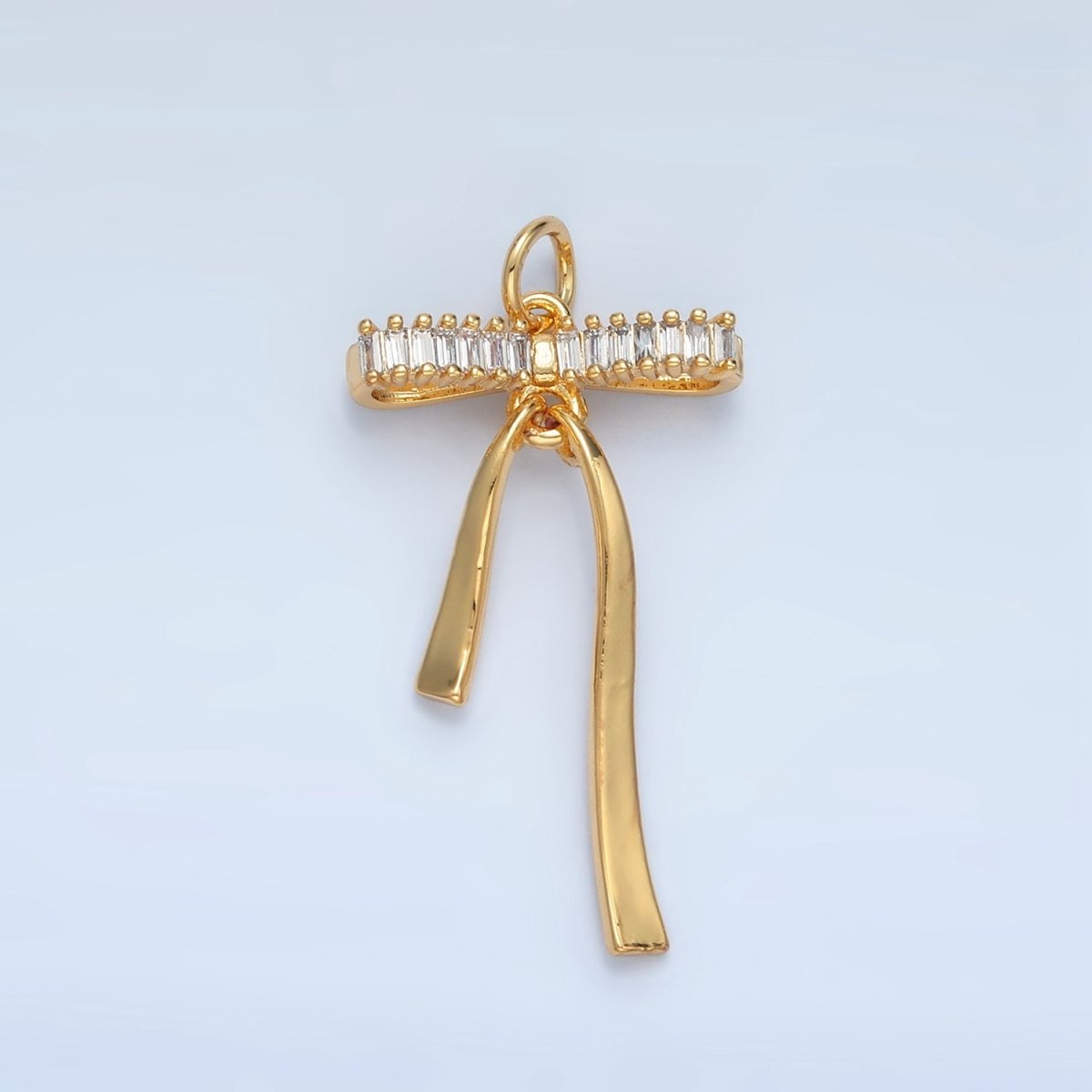 24K Gold Filled Baguette CZ Ribbon Bow Charm | N1376 - DLUXCA