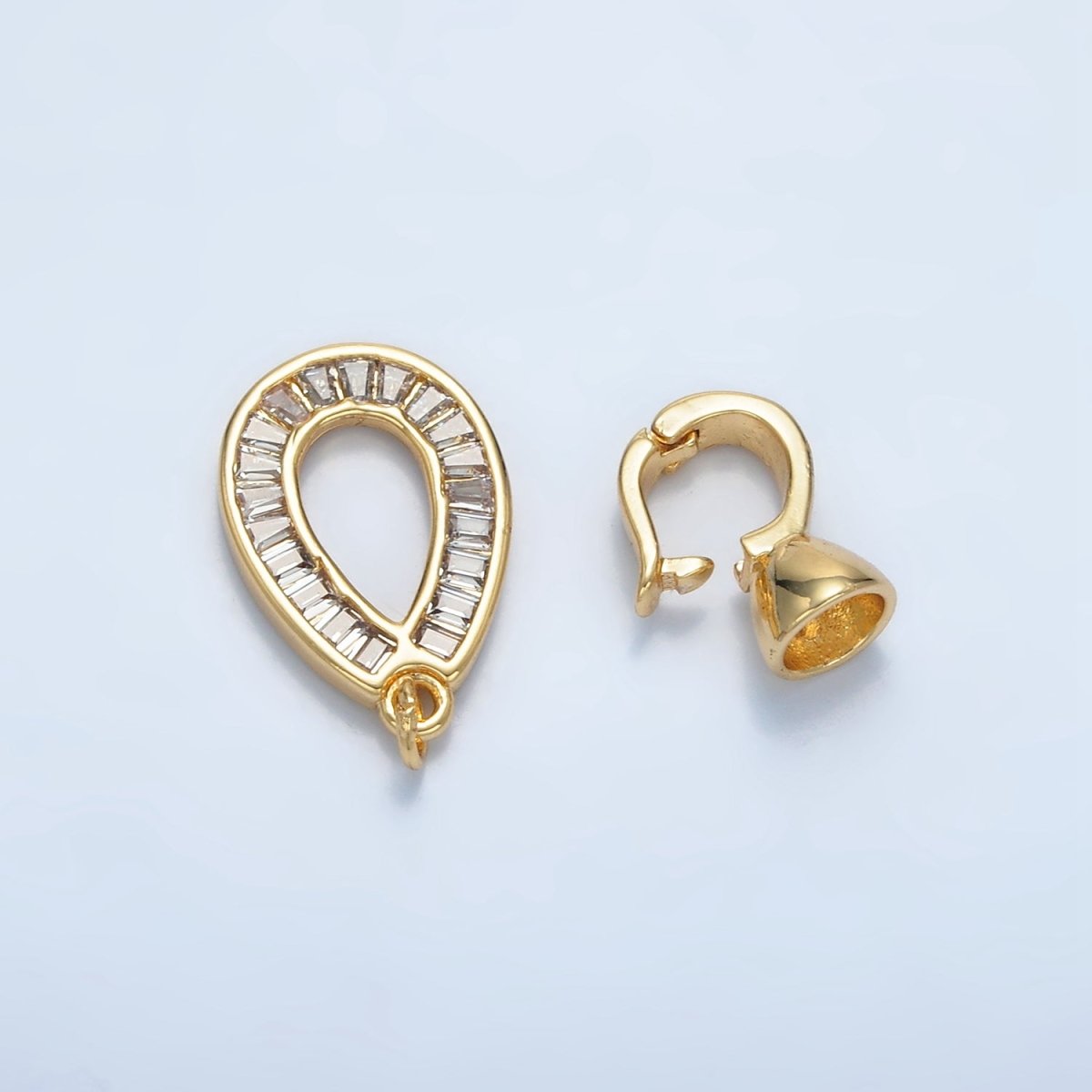 24K Gold Filled Baguette CZ Teardrop Snap Latch Closure Findings | Z900 - DLUXCA