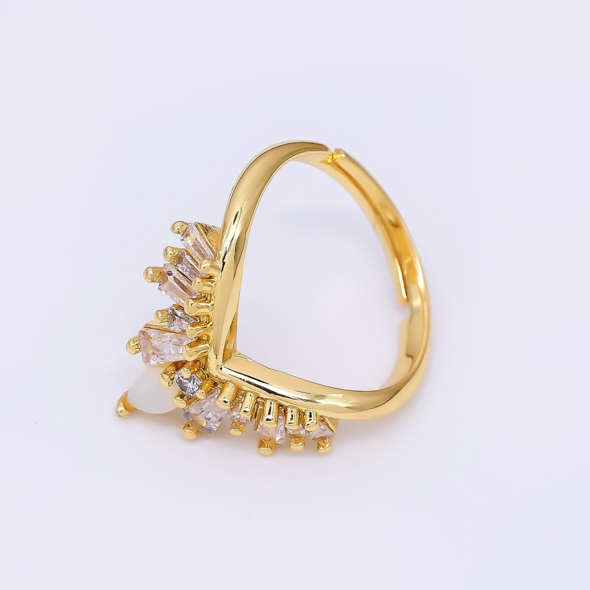 24K Gold Filled Baguette CZ V - Shaped Crown Ring | O1476 - DLUXCA