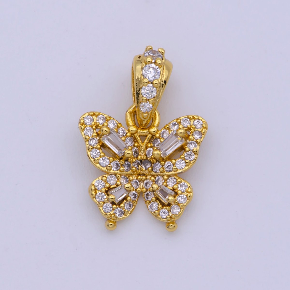 24K Gold Filled Baguette Micro Paved CZ Butterfly Animal Pendant | I345 - DLUXCA