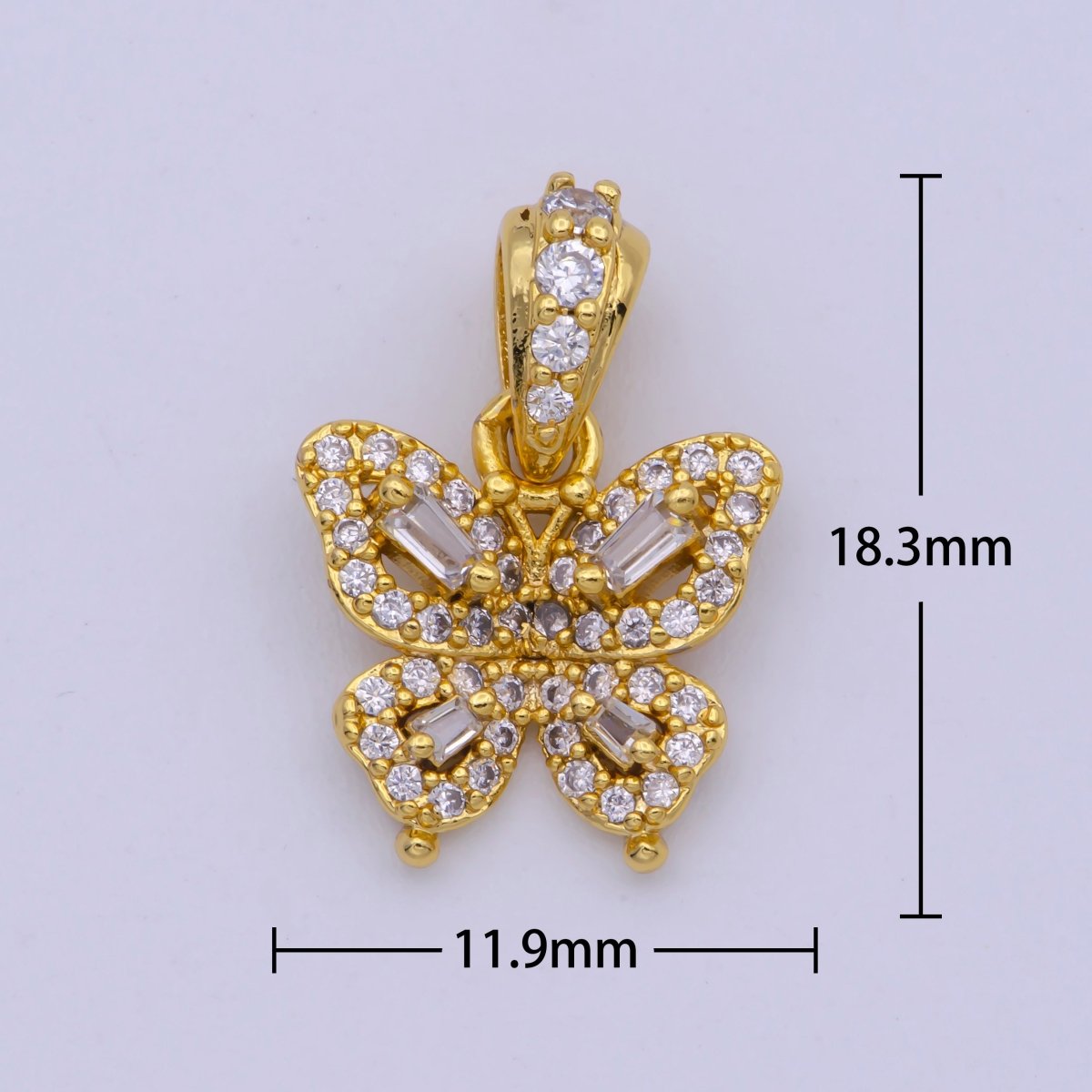 24K Gold Filled Baguette Micro Paved CZ Butterfly Animal Pendant | I345 - DLUXCA