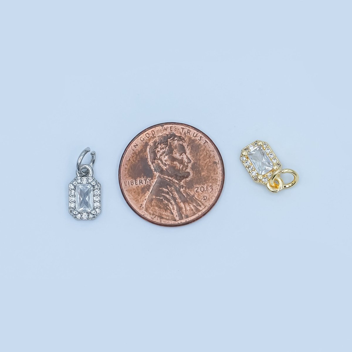 24K Gold Filled Baguette Micro Paved CZ Charm in Gold & Silver | E024 - DLUXCA