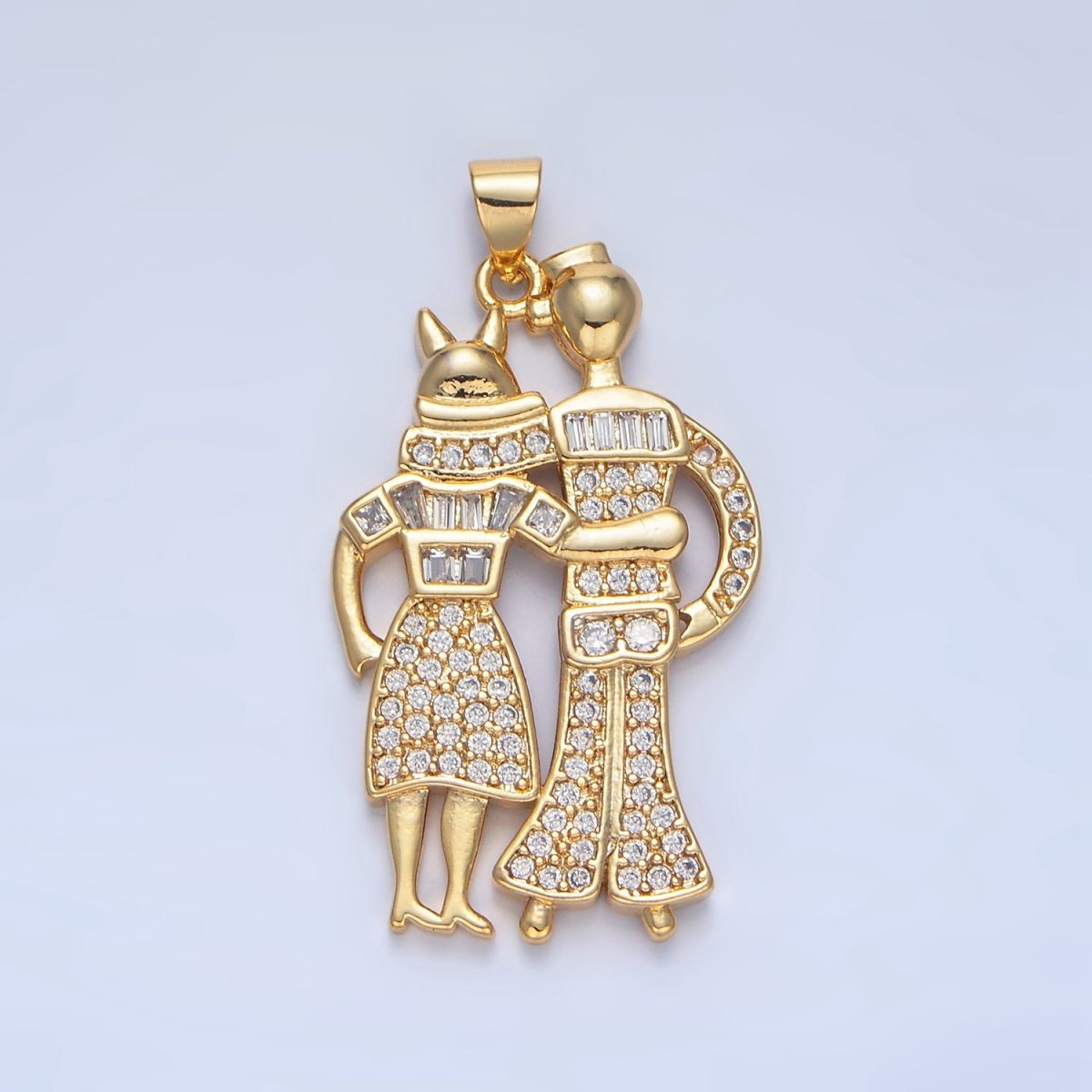 24K Gold Filled Baguette Micro Paved CZ Couple Pendant | AA136 - DLUXCA