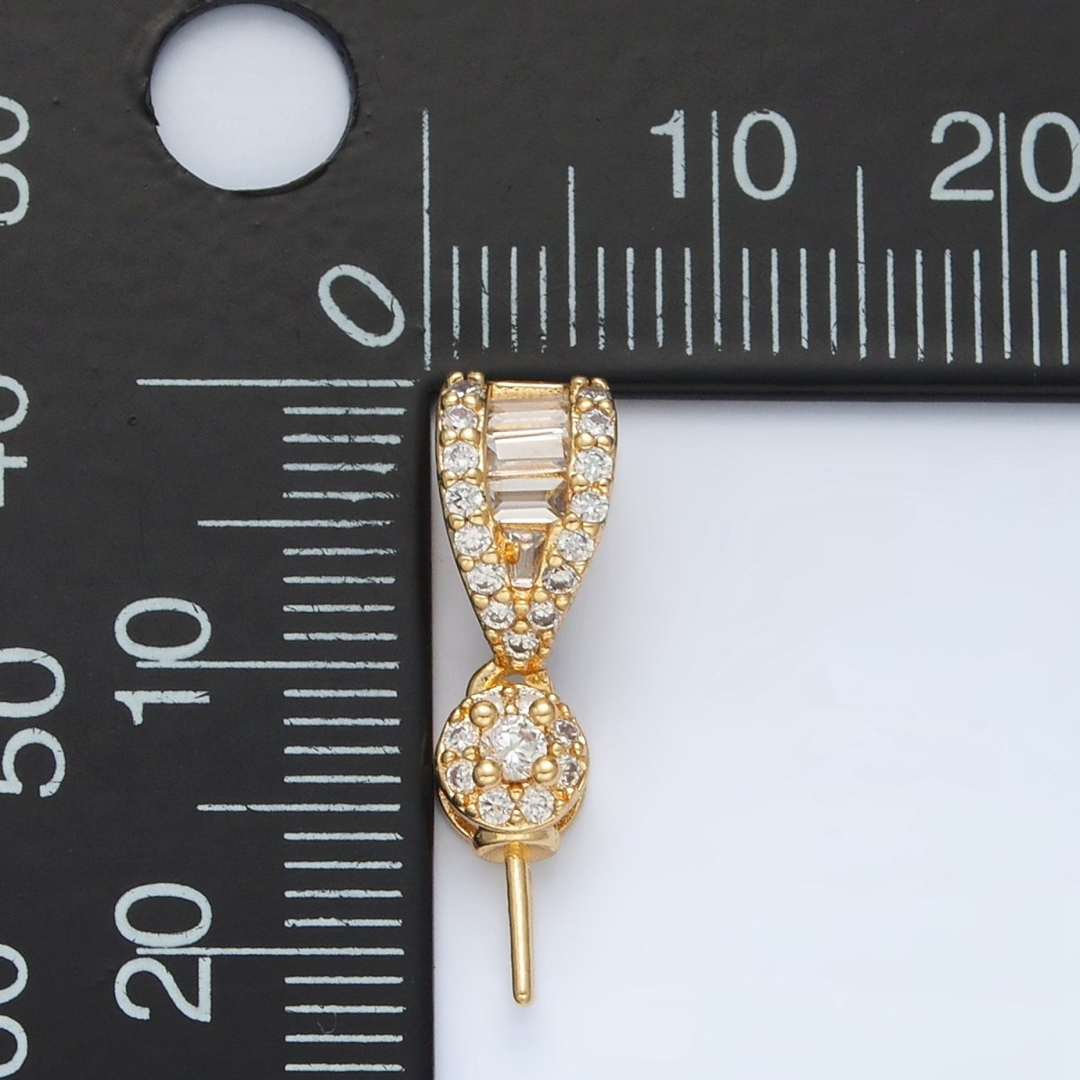 24K Gold Filled Baguette Micro Paved CZ Needle Drill Bail Findings | Z889 - DLUXCA