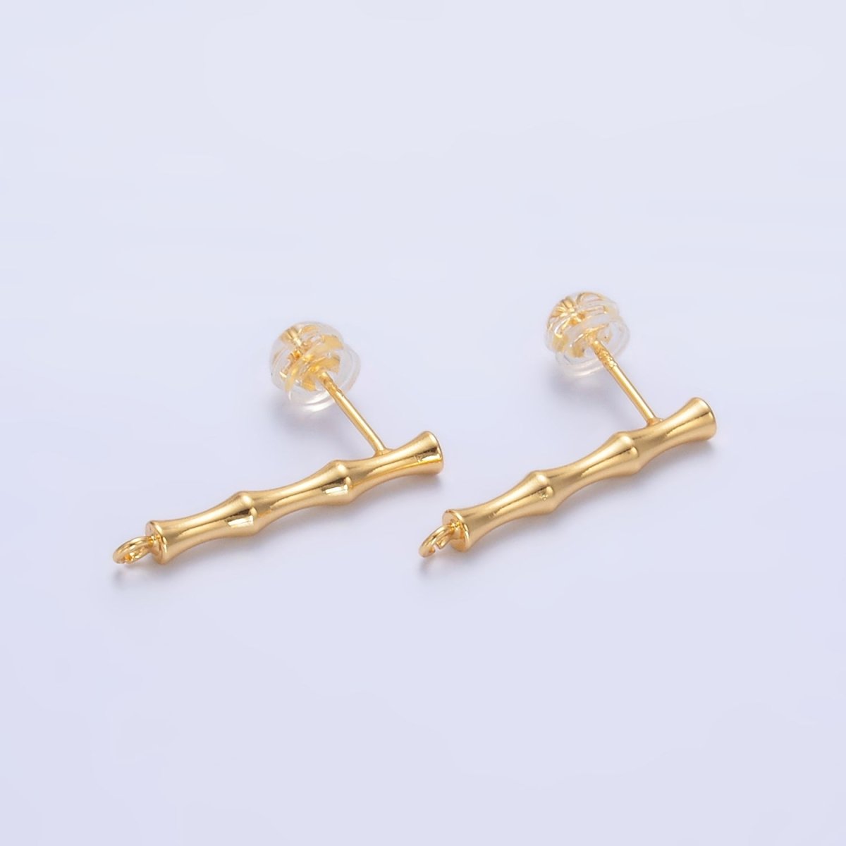 24K Gold Filled Bamboo Linear Open Loop Drop Stud Earrings Findings | Z1010 - DLUXCA