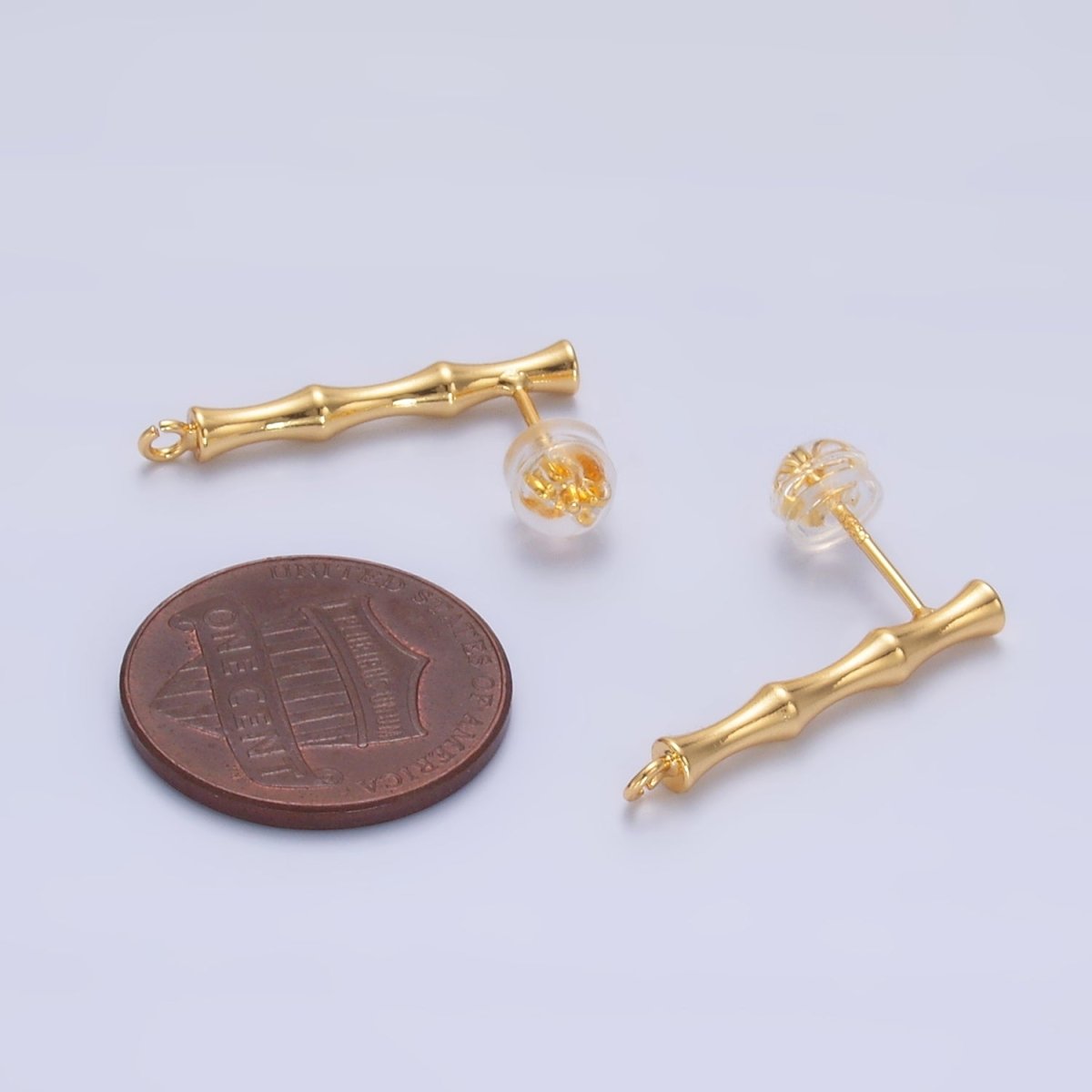 24K Gold Filled Bamboo Linear Open Loop Drop Stud Earrings Findings | Z1010 - DLUXCA