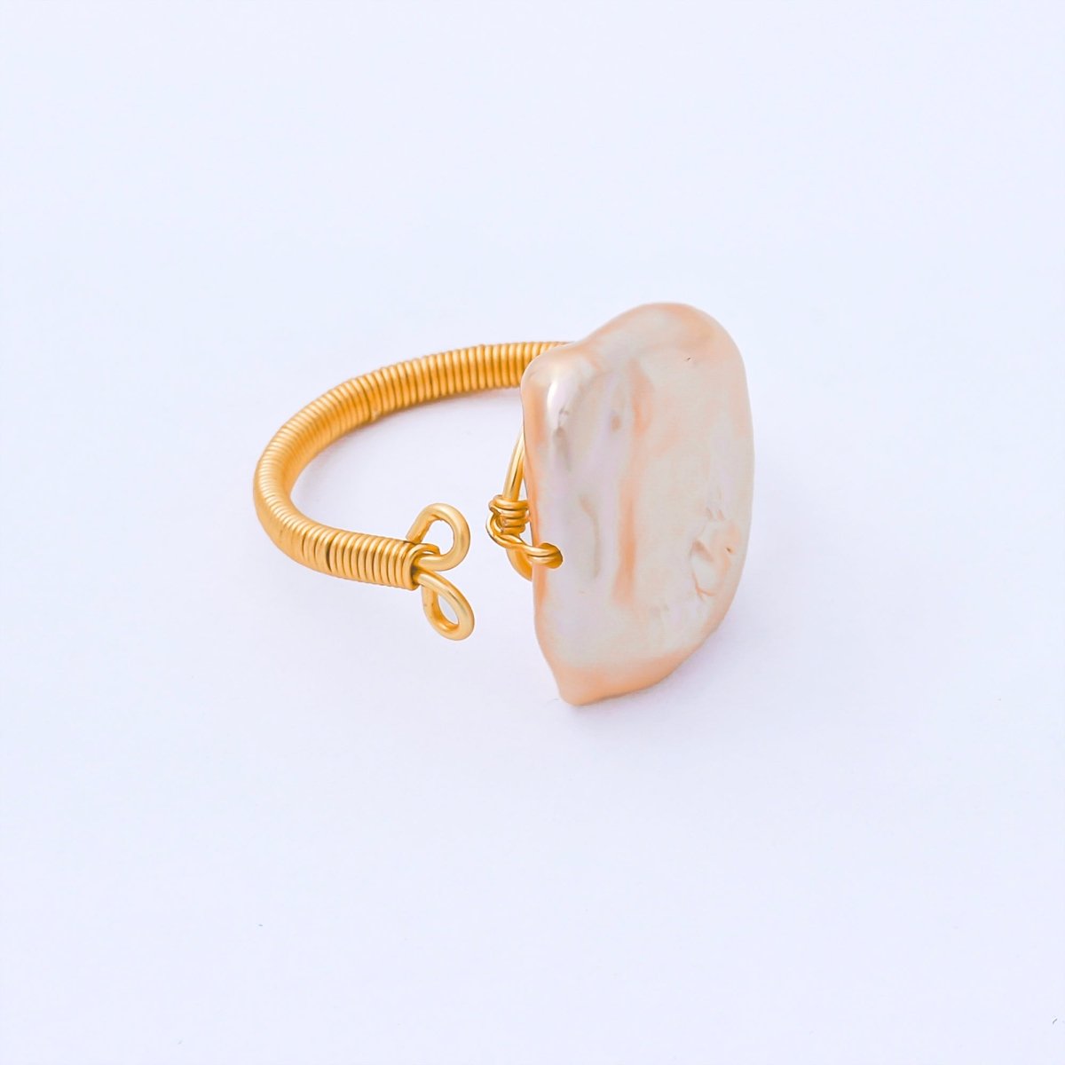 24K Gold Filled Baroque Freshwater Pearl Twisted Statement Solitaire Ring | O1643 O1650 - DLUXCA