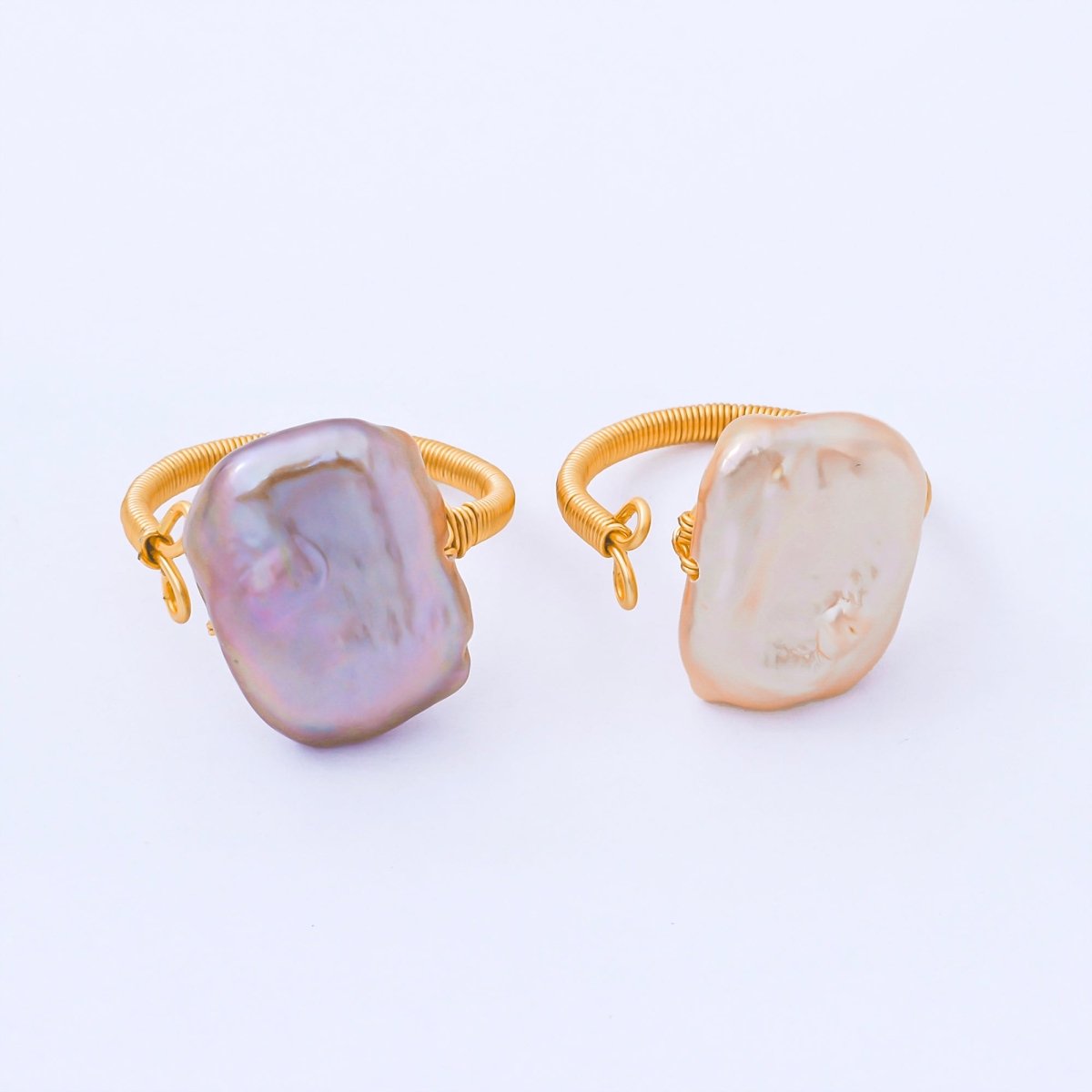 24K Gold Filled Baroque Freshwater Pearl Twisted Statement Solitaire Ring | O1643 O1650 - DLUXCA