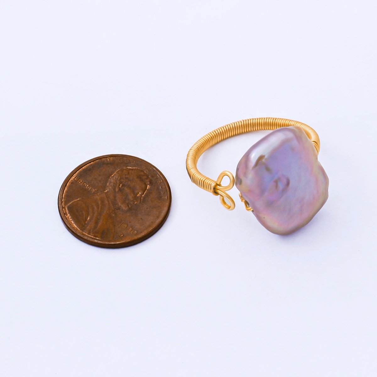 24K Gold Filled Baroque Freshwater Pearl Twisted Statement Solitaire Ring | O1643 O1650 - DLUXCA