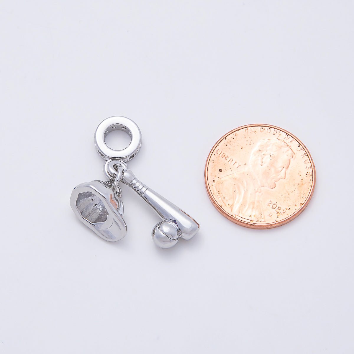 24K Gold Filled Baseball Bat Cap Micro Paved CZ Rhondelle Drop Pendant in Gold & Silver | W333 - Charms-00980 - DLUXCA