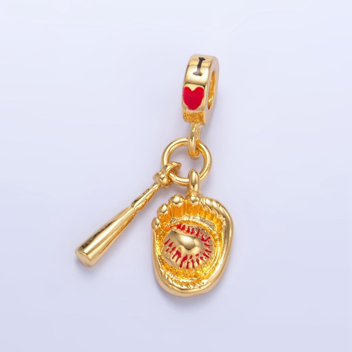 24K Gold Filled Baseball Bat Glove "I Love" Rhondelle Drop Pendant | W119 - DLUXCA