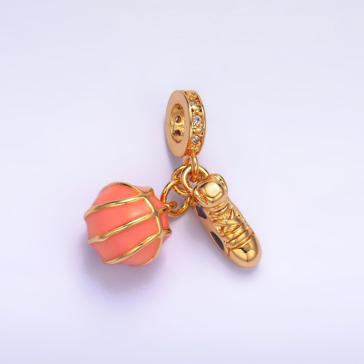 24K Gold Filled Basketball Shoes Enamel Micro Paved CZ Rhondelle Drop Pendant | W361 - DLUXCA