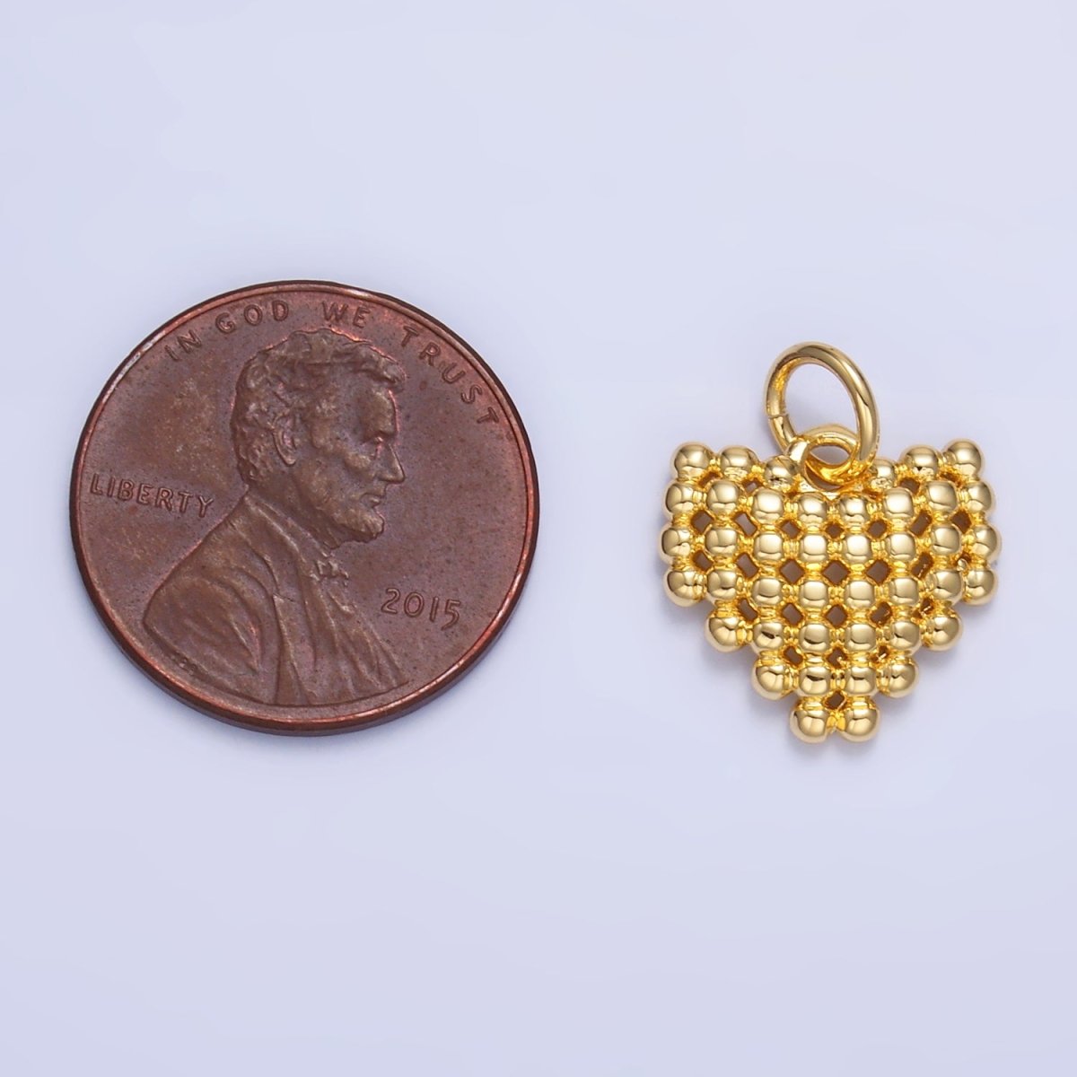 24K Gold Filled Beaded Ball Heart Charm in Gold & Silver | W785 - DLUXCA