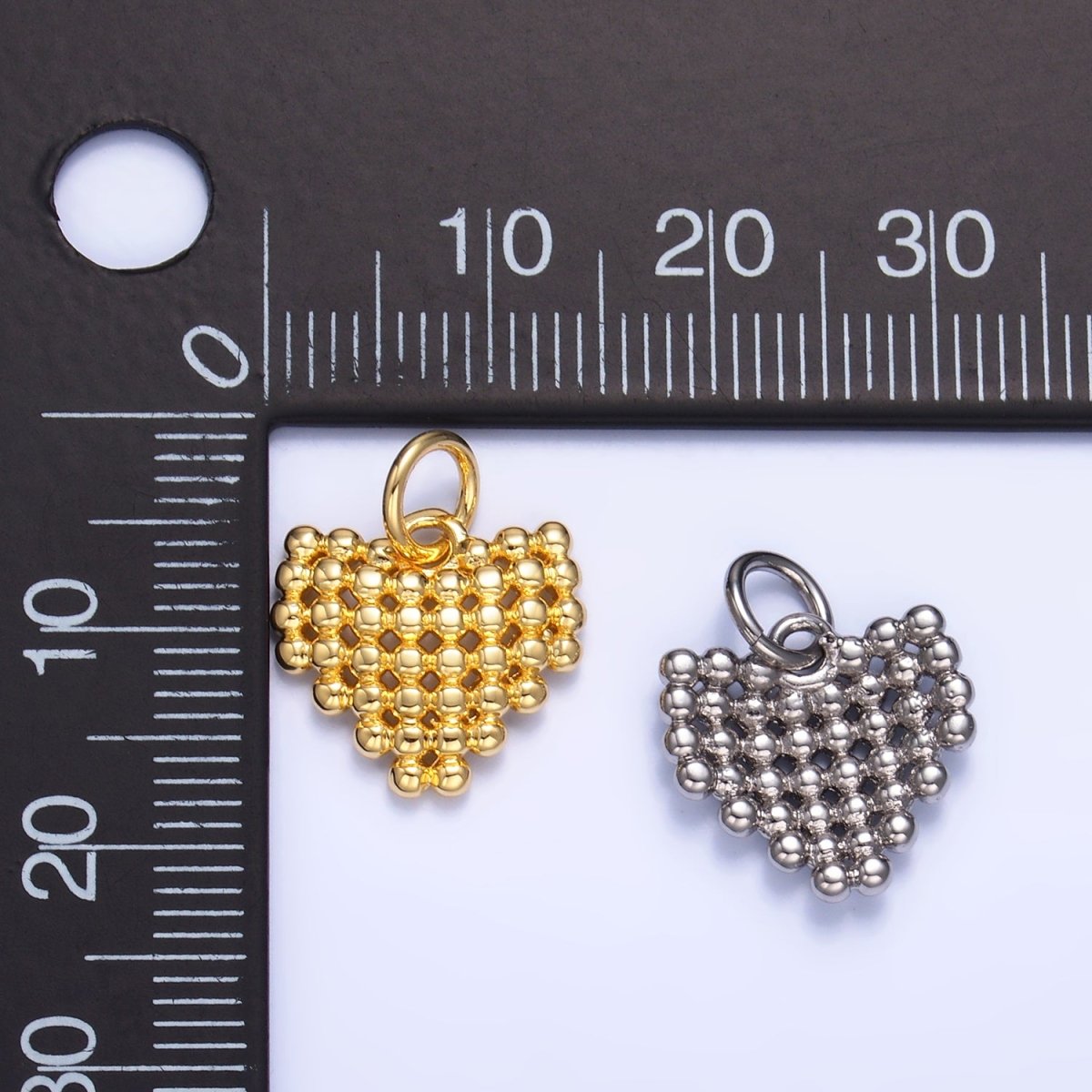 24K Gold Filled Beaded Ball Heart Charm in Gold & Silver | W785 - DLUXCA