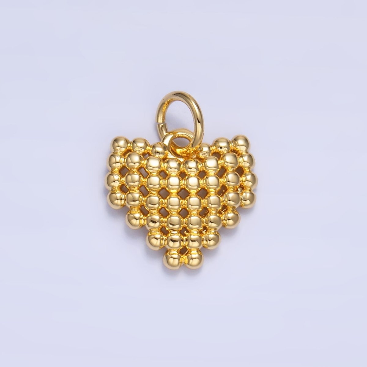 24K Gold Filled Beaded Ball Heart Charm in Gold & Silver | W785 - DLUXCA