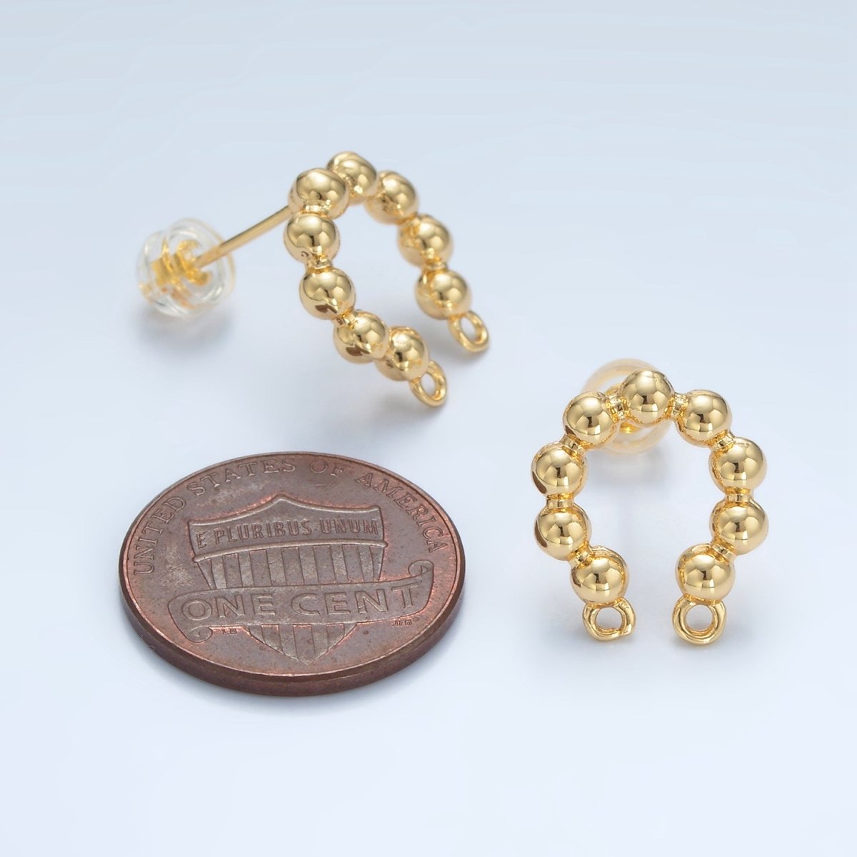 24K Gold Filled Beaded Bubble Curved Double Loop Drop Stud Earrings Findings | Z937 - DLUXCA