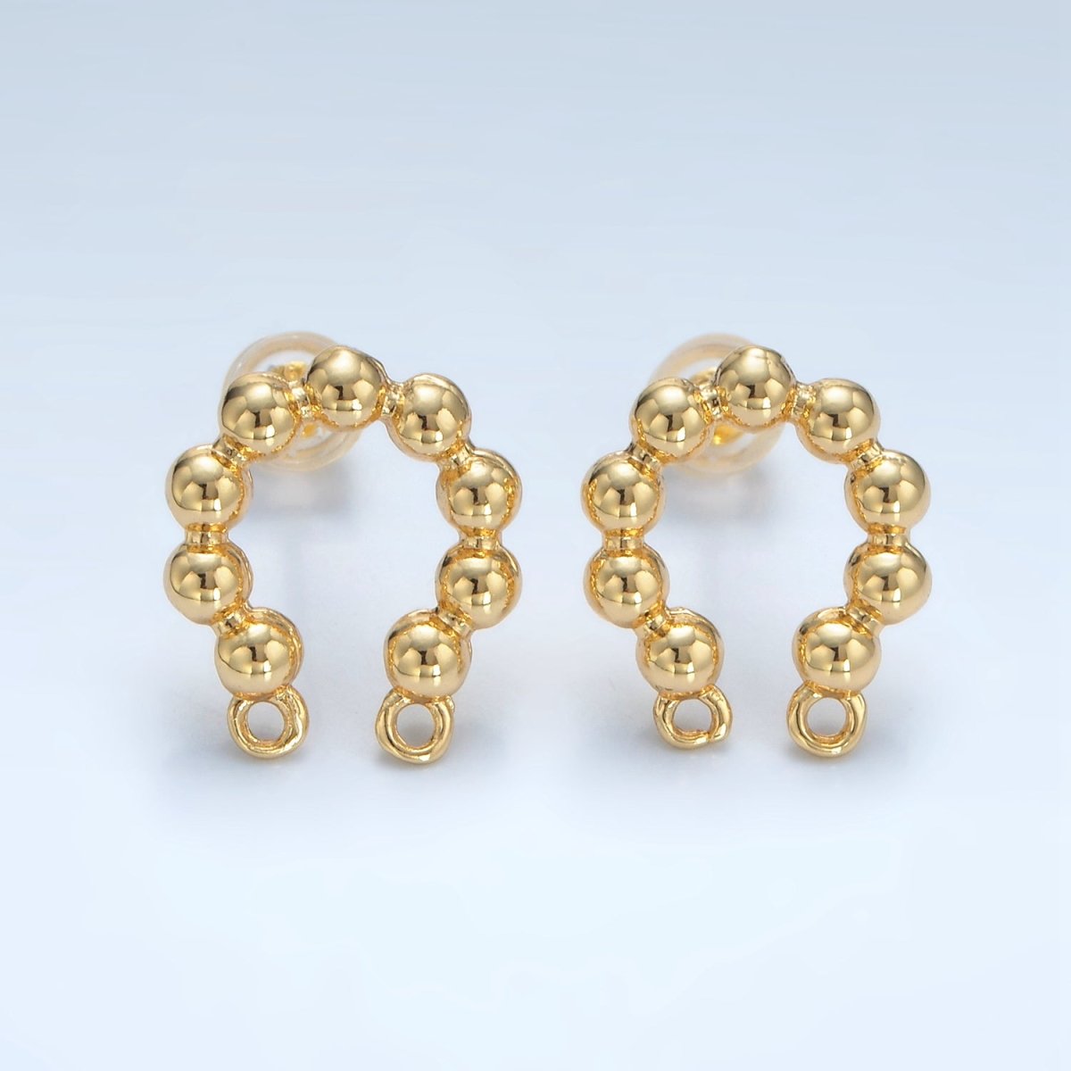 24K Gold Filled Beaded Bubble Curved Double Loop Drop Stud Earrings Findings | Z937 - DLUXCA