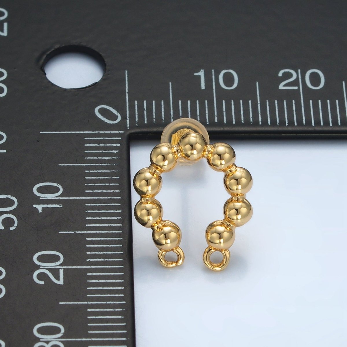 24K Gold Filled Beaded Bubble Curved Double Loop Drop Stud Earrings Findings | Z937 - DLUXCA