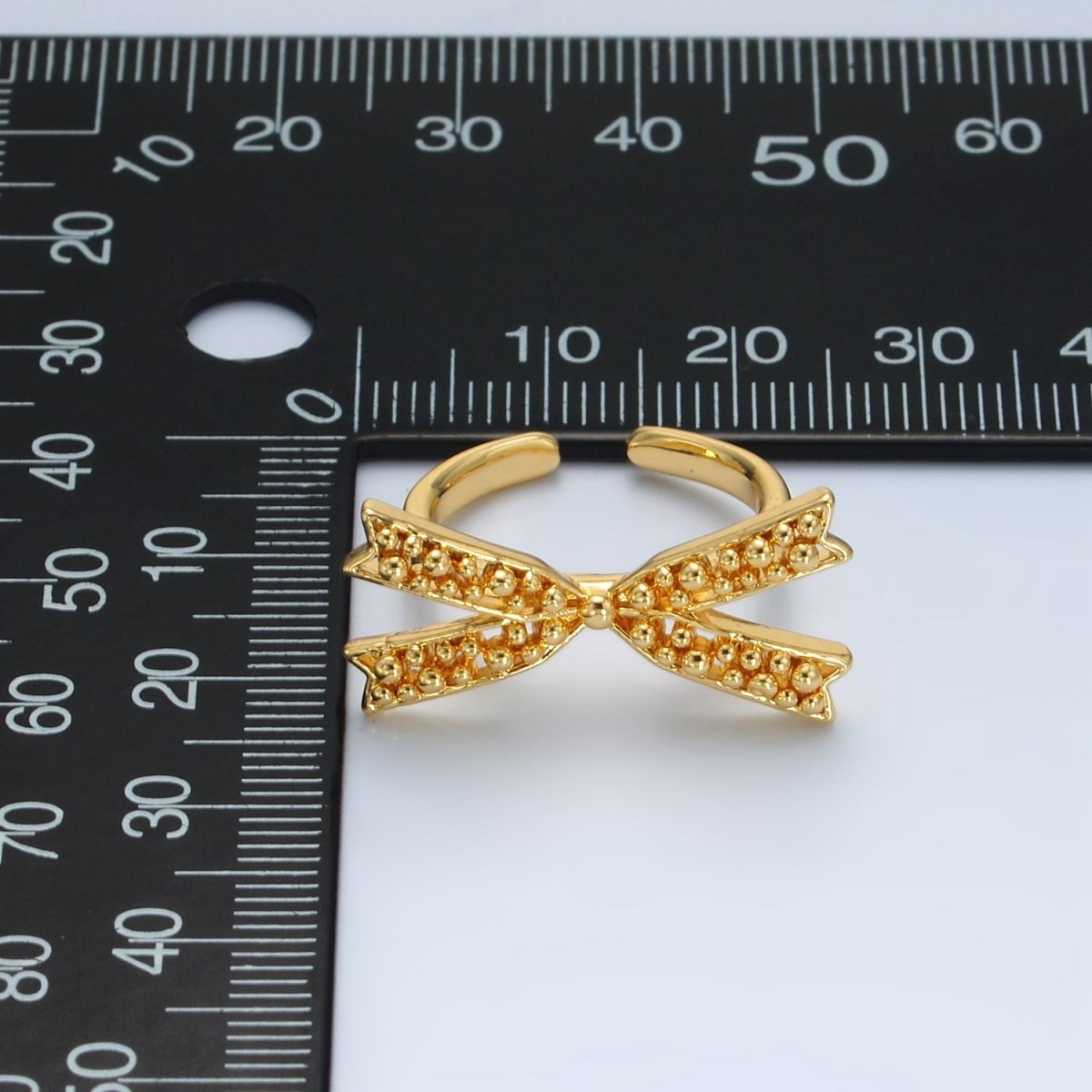 24K Gold Filled Beaded Bubble Ribbon Bow Ring | O1392 - DLUXCA