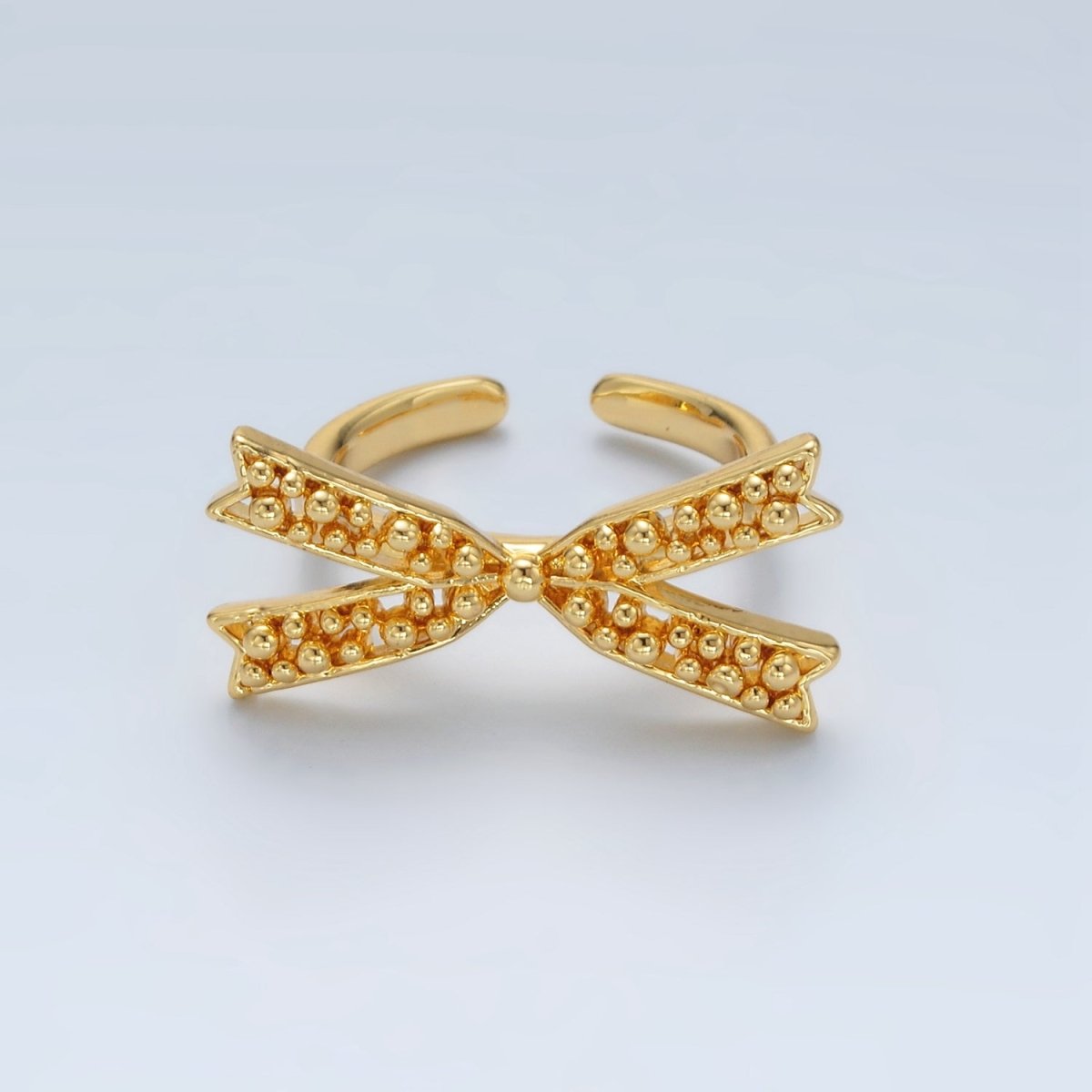 24K Gold Filled Beaded Bubble Ribbon Bow Ring | O1392 - DLUXCA