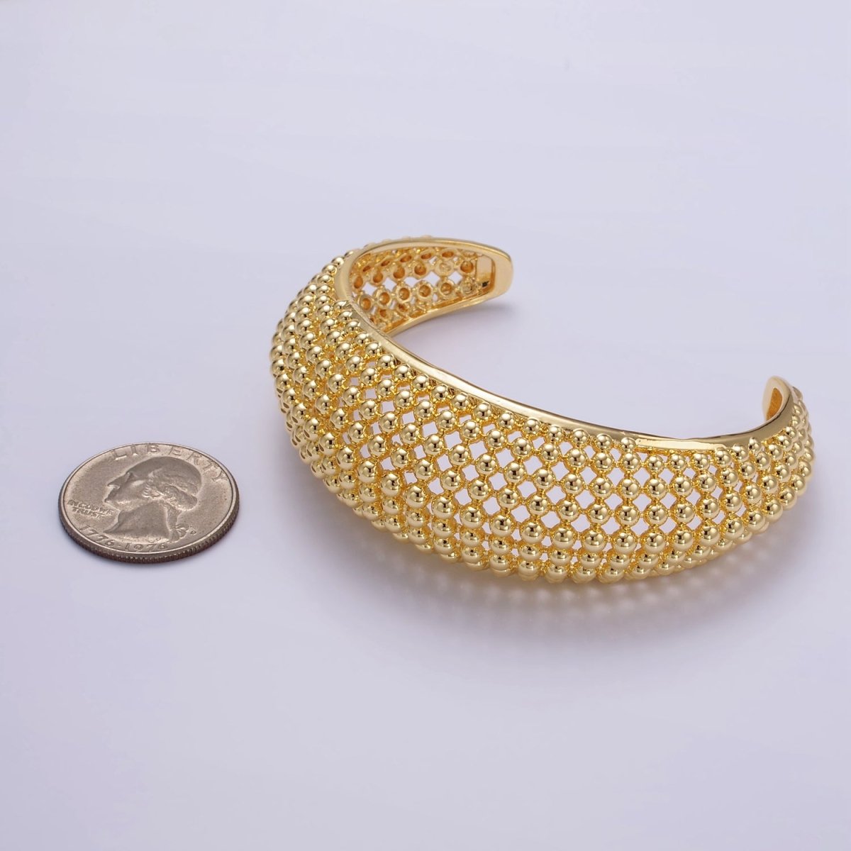 24K Gold Filled Beaded Bubble Wide Open Band Cuff Bracelet | WA - 2529 - DLUXCA