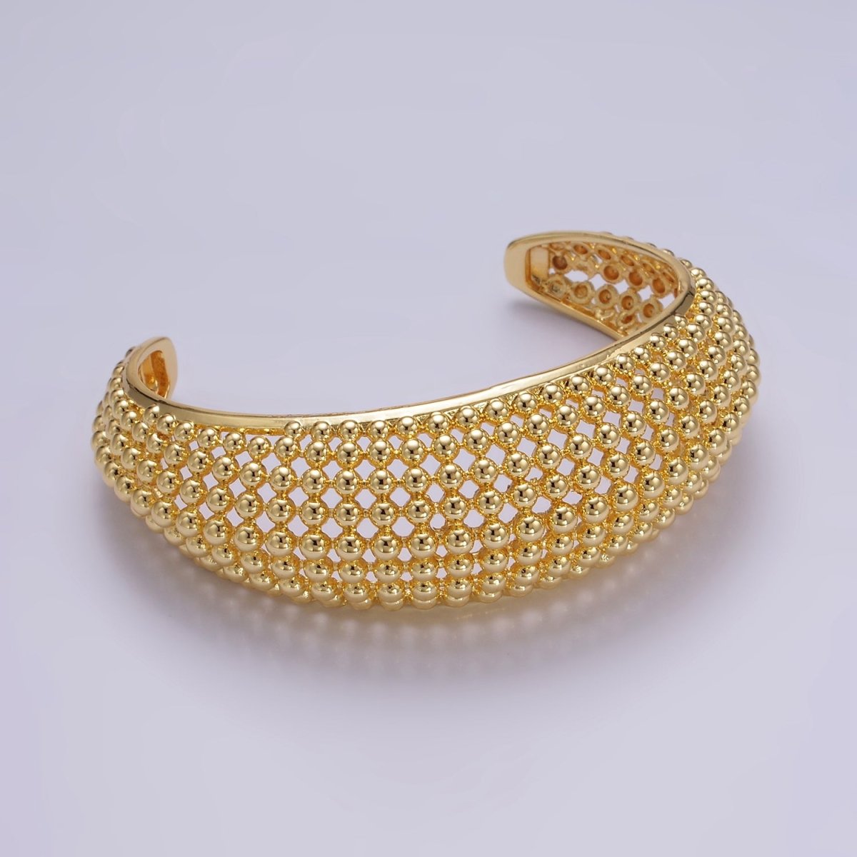 24K Gold Filled Beaded Bubble Wide Open Band Cuff Bracelet | WA - 2529 - DLUXCA