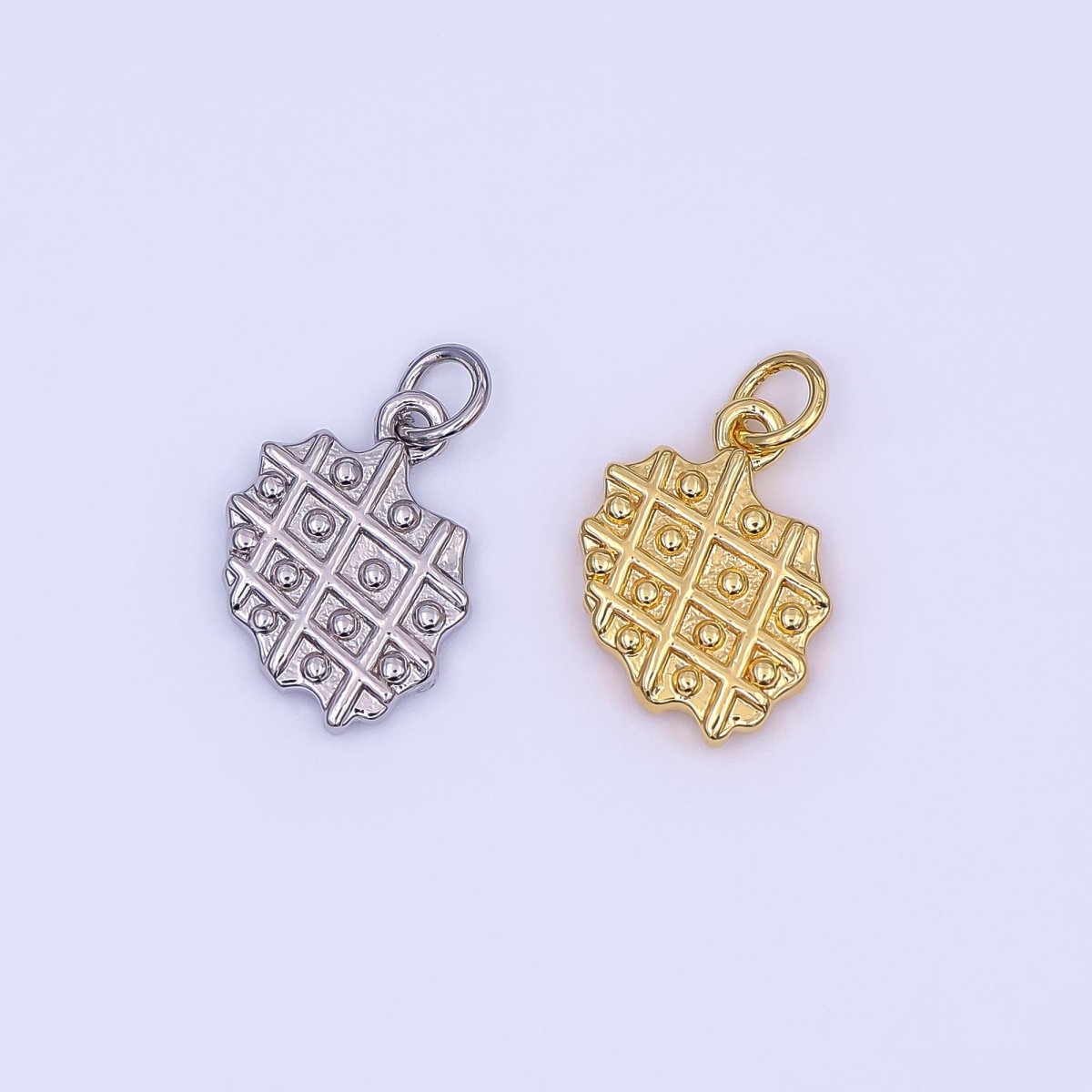 24K Gold Filled Belgian Waffle Multidimensional 3D Charm in Gold & Silver | AF543 - DLUXCA
