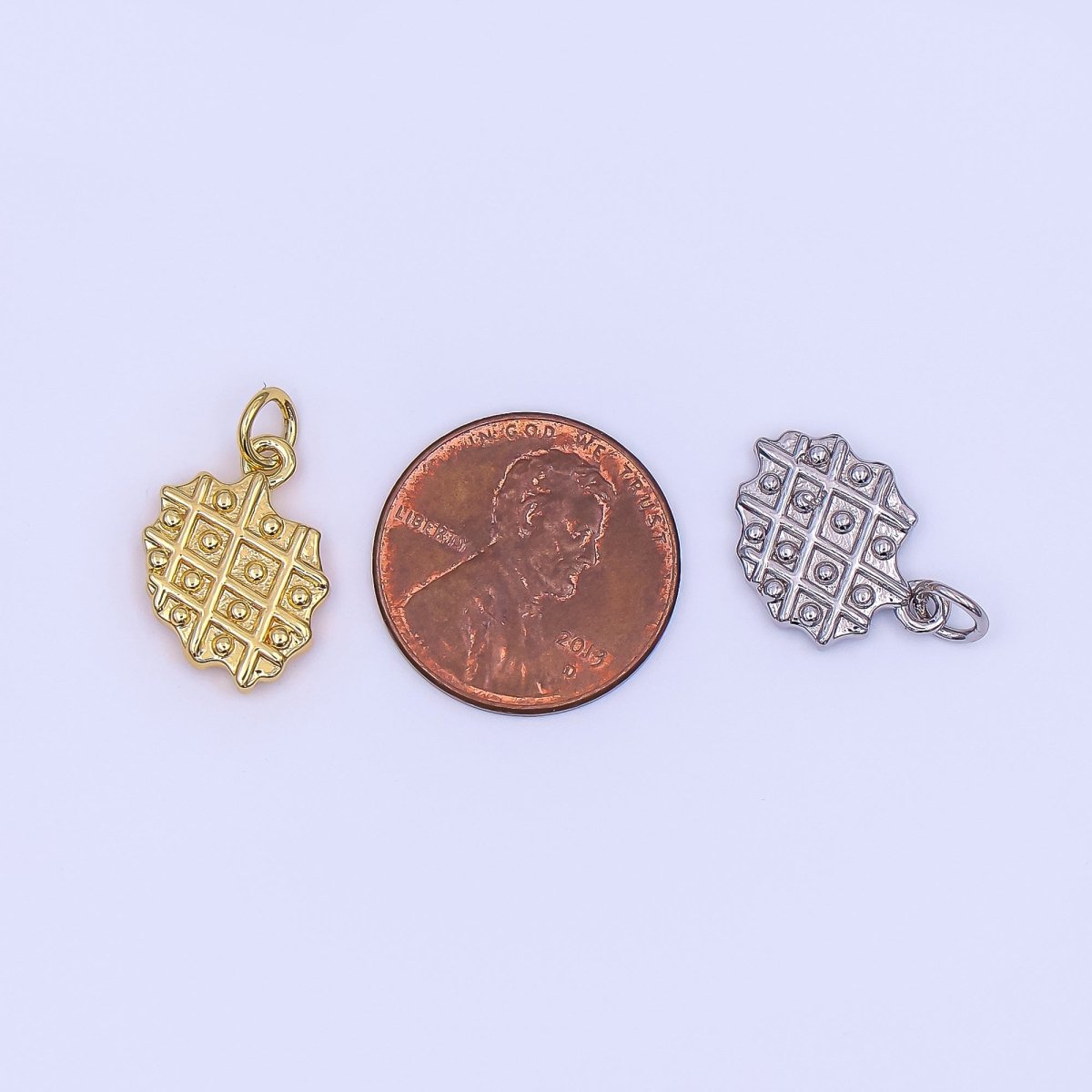 24K Gold Filled Belgian Waffle Multidimensional 3D Charm in Gold & Silver | AF543 - DLUXCA