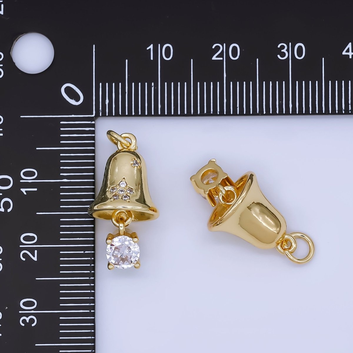 24k Gold Filled Bell with Solitaire CZ Ball Drop Charm | AF1504 - DLUXCA