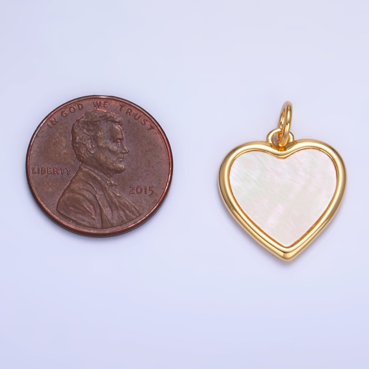 24K Gold Filled Bezel Shell Pearl Heart Charm | W430 - DLUXCA