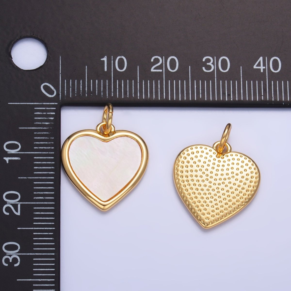 24K Gold Filled Bezel Shell Pearl Heart Charm | W430 - DLUXCA