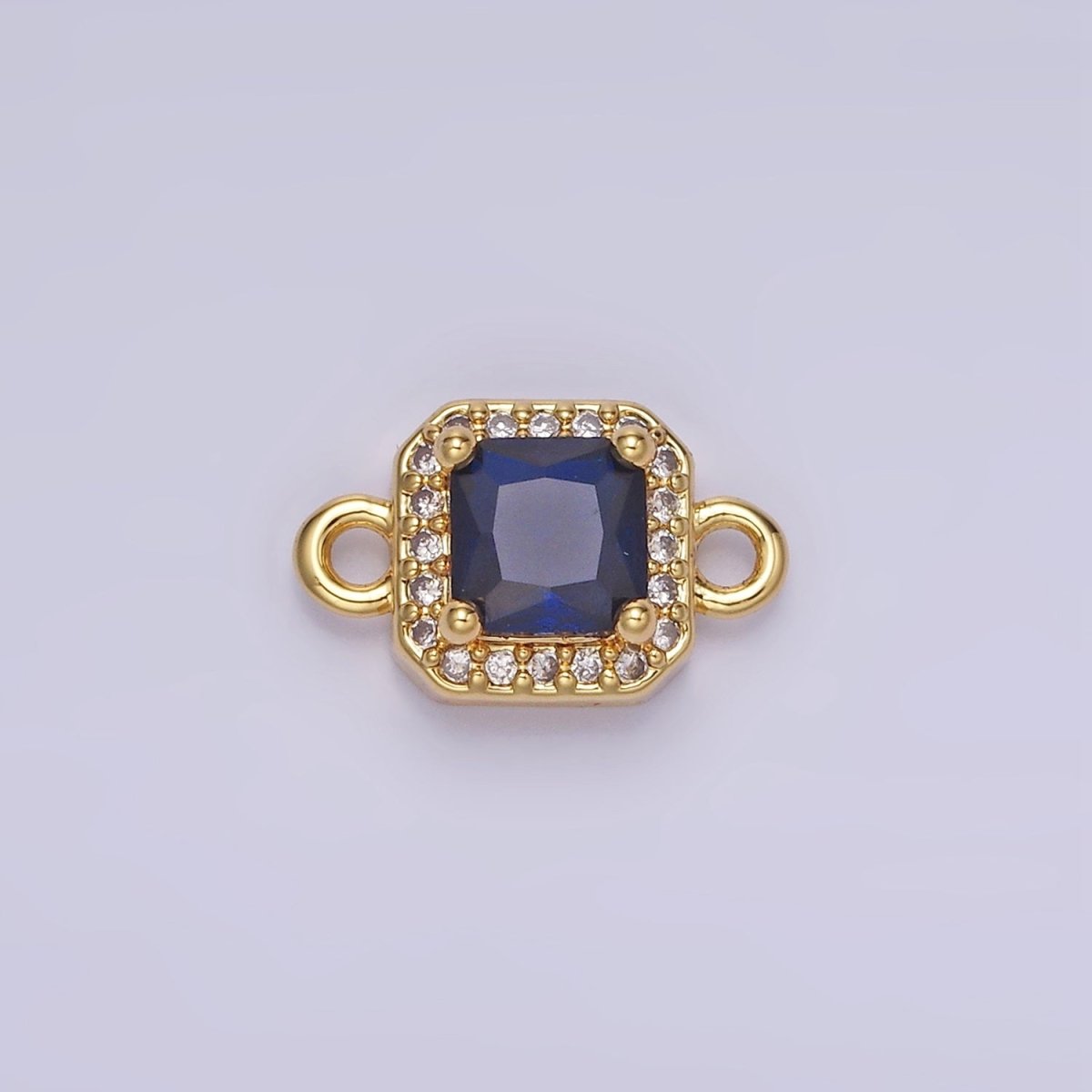 24K Gold Filled Birthstone CZ Micro Paved Square Connector in Gold & Silver | G484 - G495 - DLUXCA