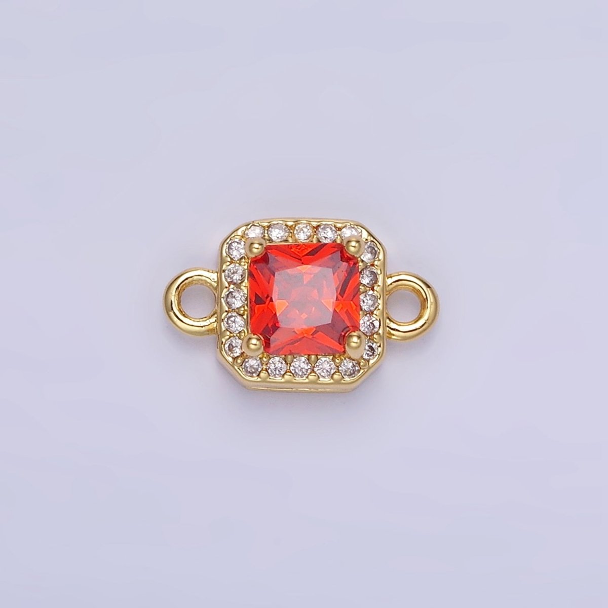 24K Gold Filled Birthstone CZ Micro Paved Square Connector in Gold & Silver | G484 - G495 - DLUXCA