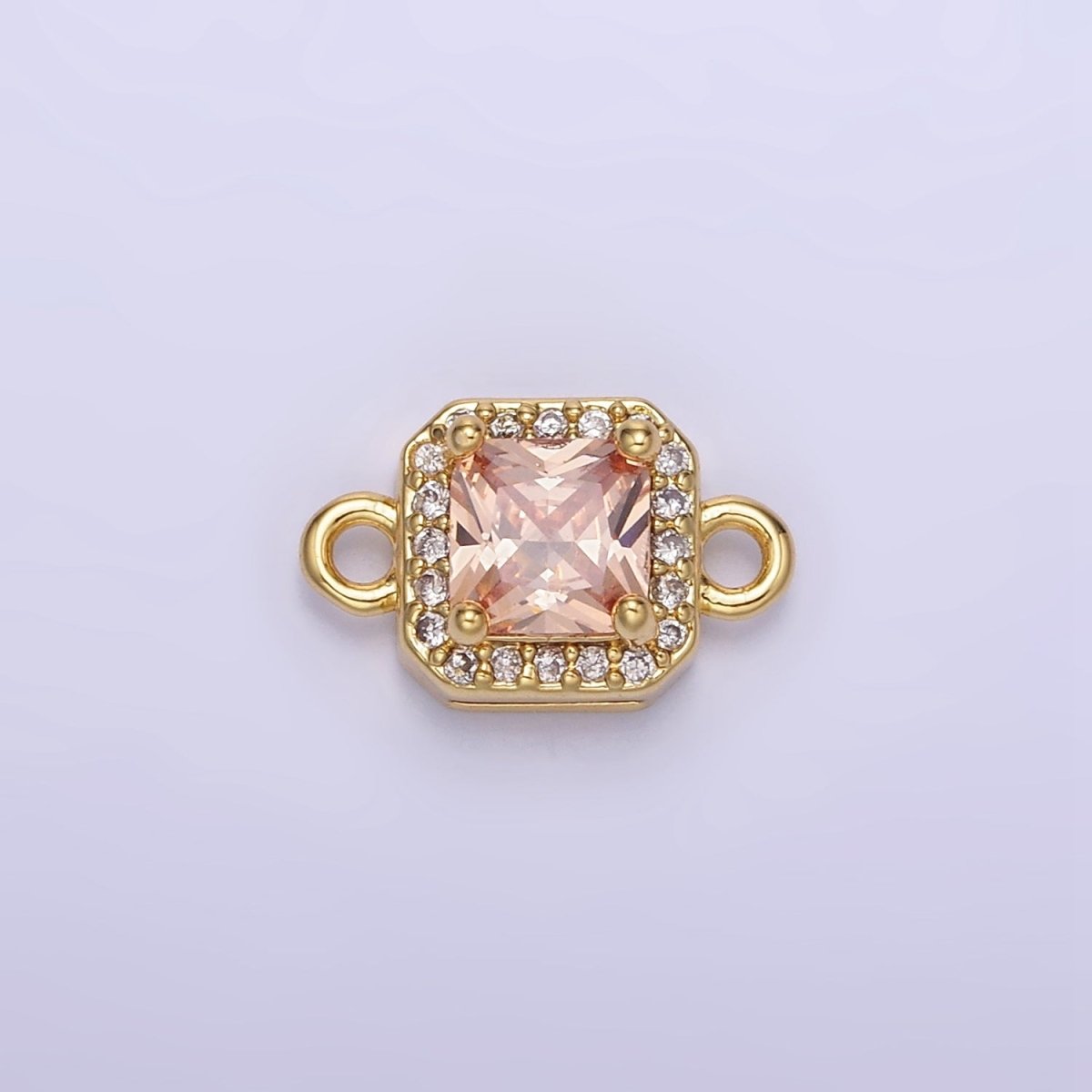 24K Gold Filled Birthstone CZ Micro Paved Square Connector in Gold & Silver | G484 - G495 - DLUXCA