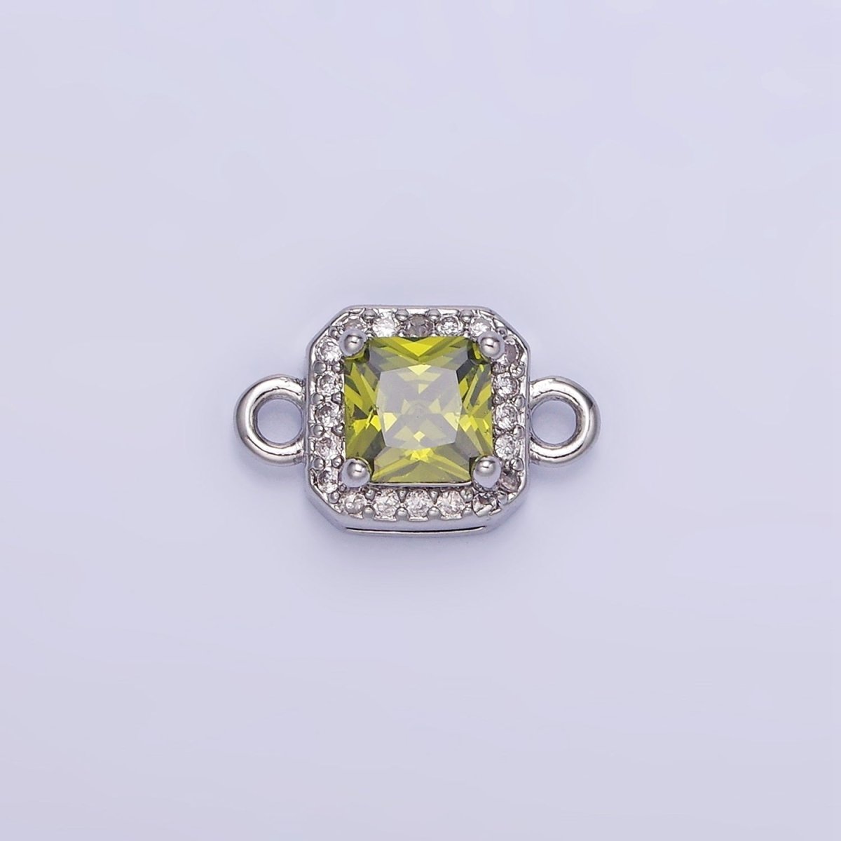 24K Gold Filled Birthstone CZ Micro Paved Square Connector in Gold & Silver | G484 - G495 - DLUXCA