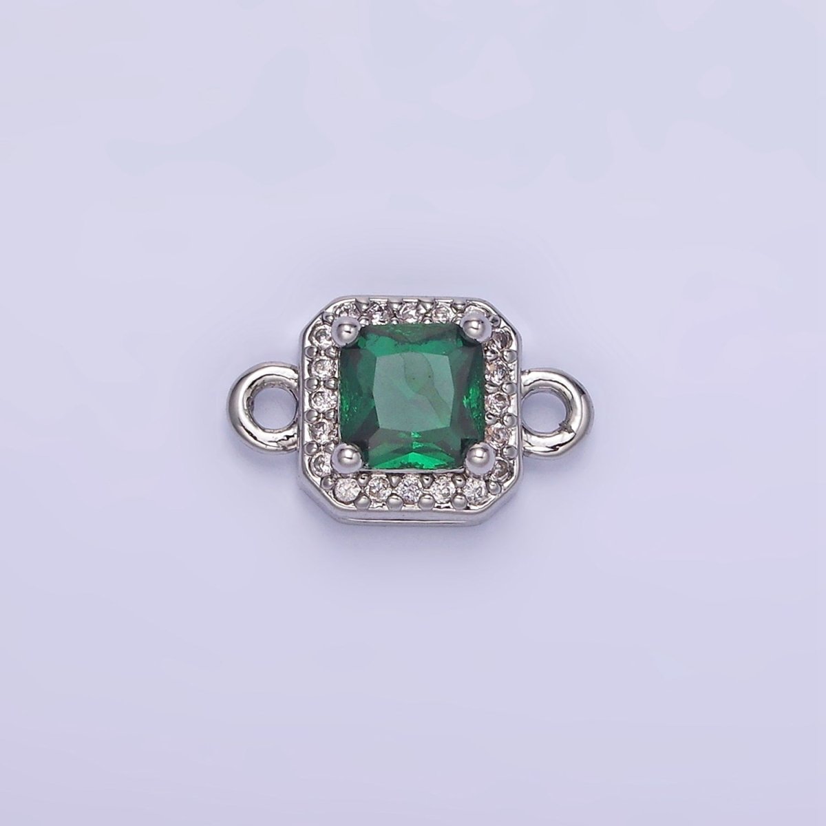 24K Gold Filled Birthstone CZ Micro Paved Square Connector in Gold & Silver | G484 - G495 - DLUXCA