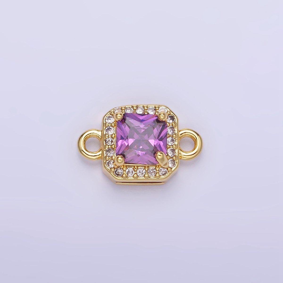 24K Gold Filled Birthstone CZ Micro Paved Square Connector in Gold & Silver | G484 - G495 - DLUXCA