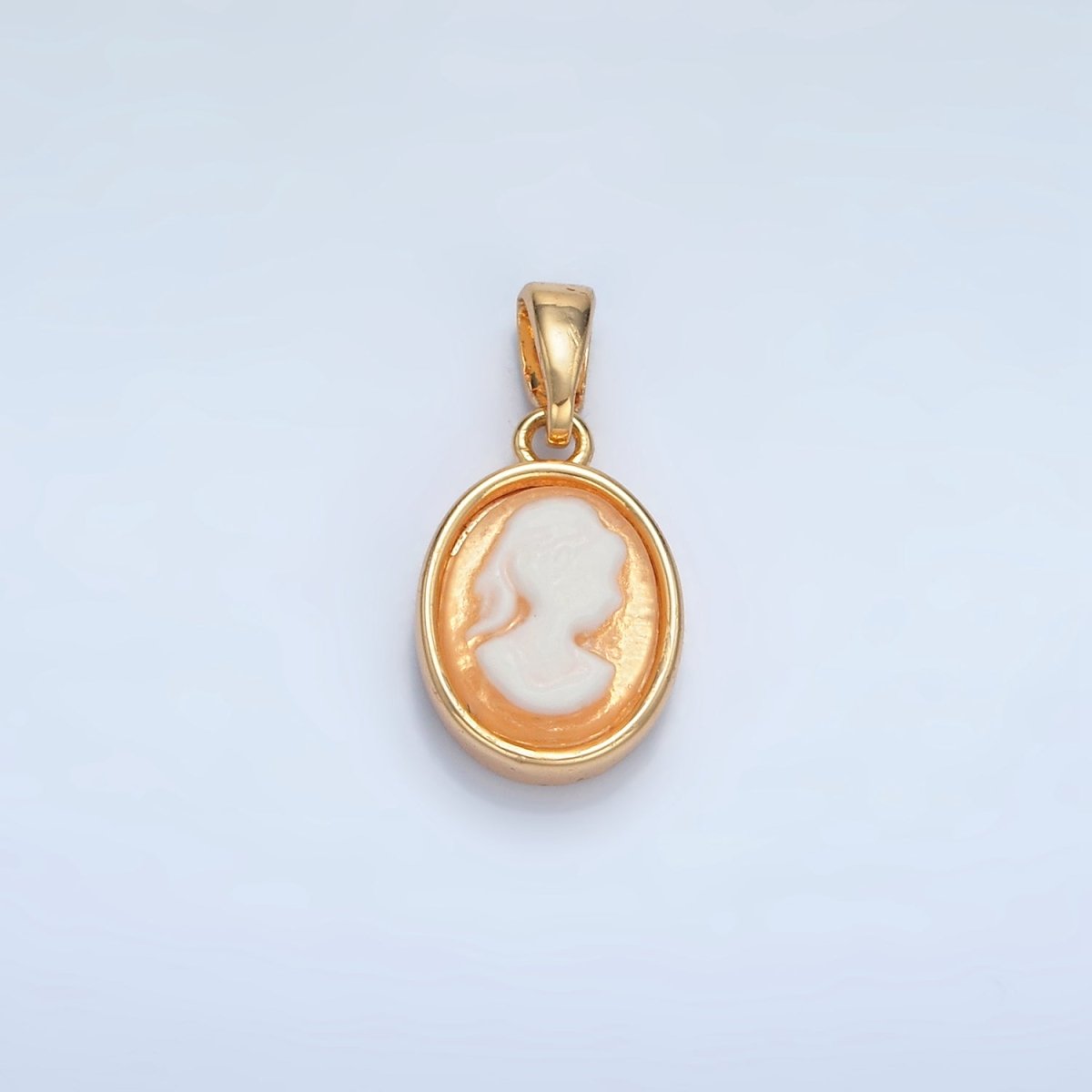 24K Gold Filled Black, Blue, Pink, Peach Agate Woman Girl Portrait Oval Pendant | AA120 AA121 - DLUXCA