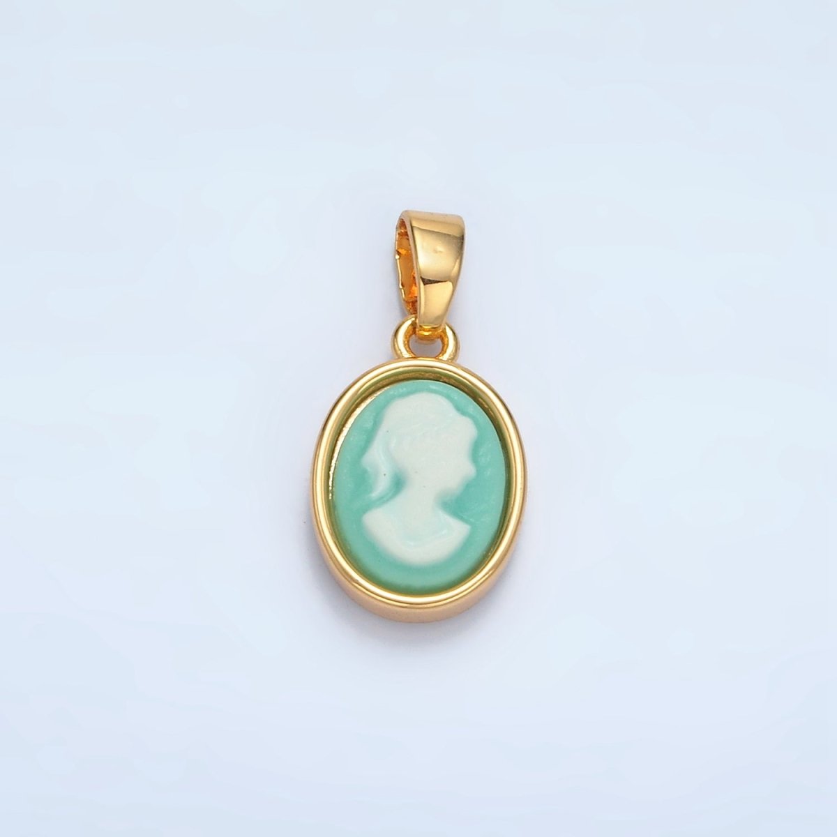 24K Gold Filled Black, Blue, Pink, Peach Agate Woman Girl Portrait Oval Pendant | AA120 AA121 - DLUXCA