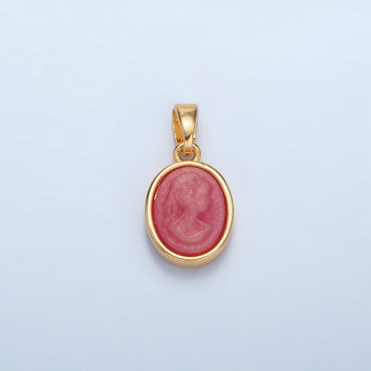 24K Gold Filled Black, Blue, Pink, Peach Agate Woman Girl Portrait Oval Pendant | AA120 AA121 - DLUXCA