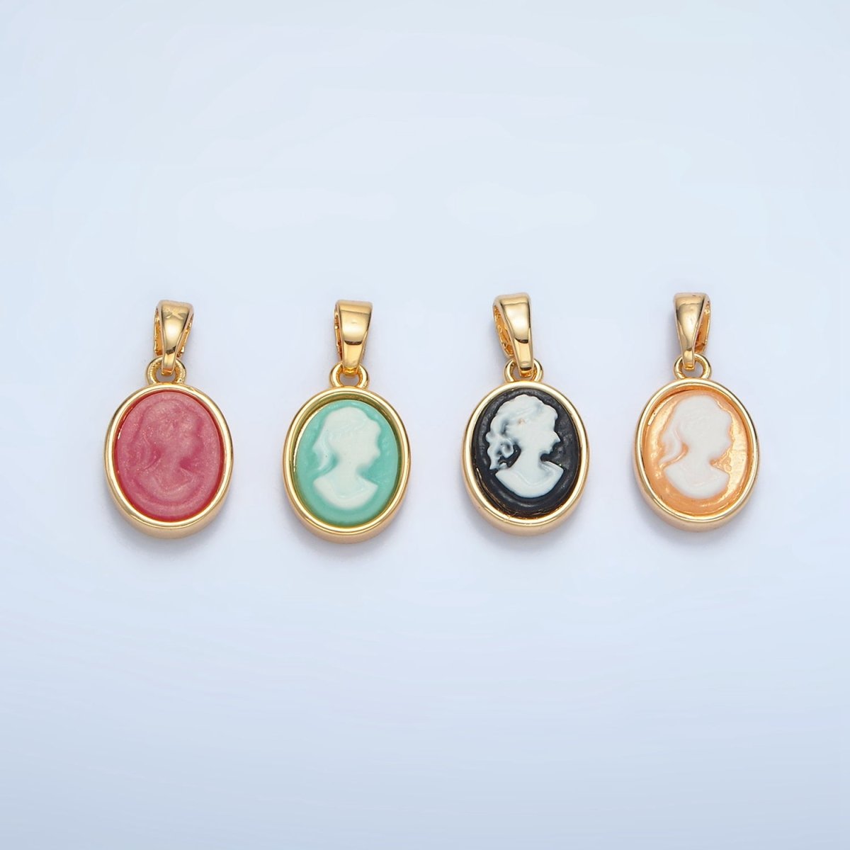 24K Gold Filled Black, Blue, Pink, Peach Agate Woman Girl Portrait Oval Pendant | AA120 AA121 - DLUXCA