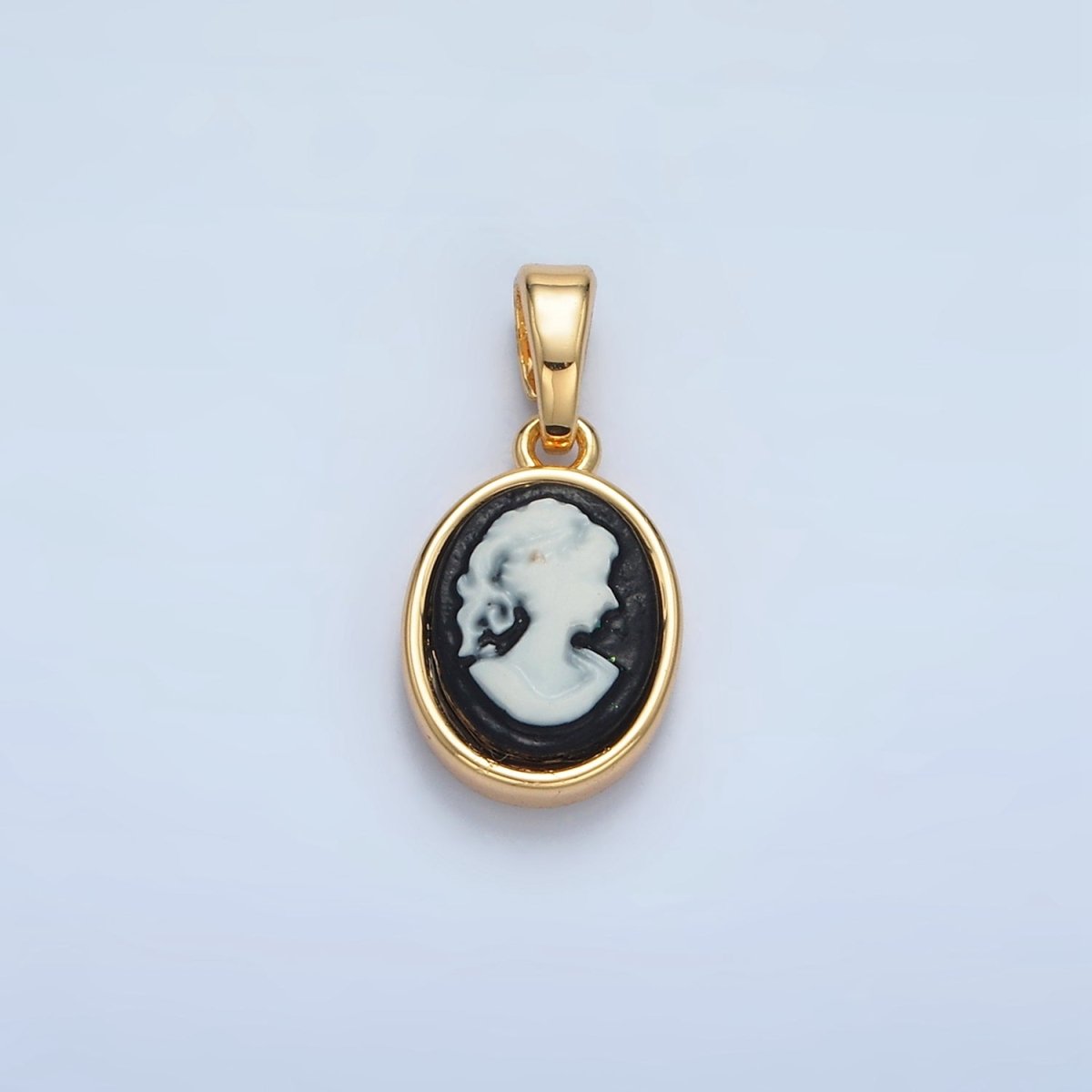 24K Gold Filled Black, Blue, Pink, Peach Agate Woman Girl Portrait Oval Pendant | AA120 AA121 - DLUXCA