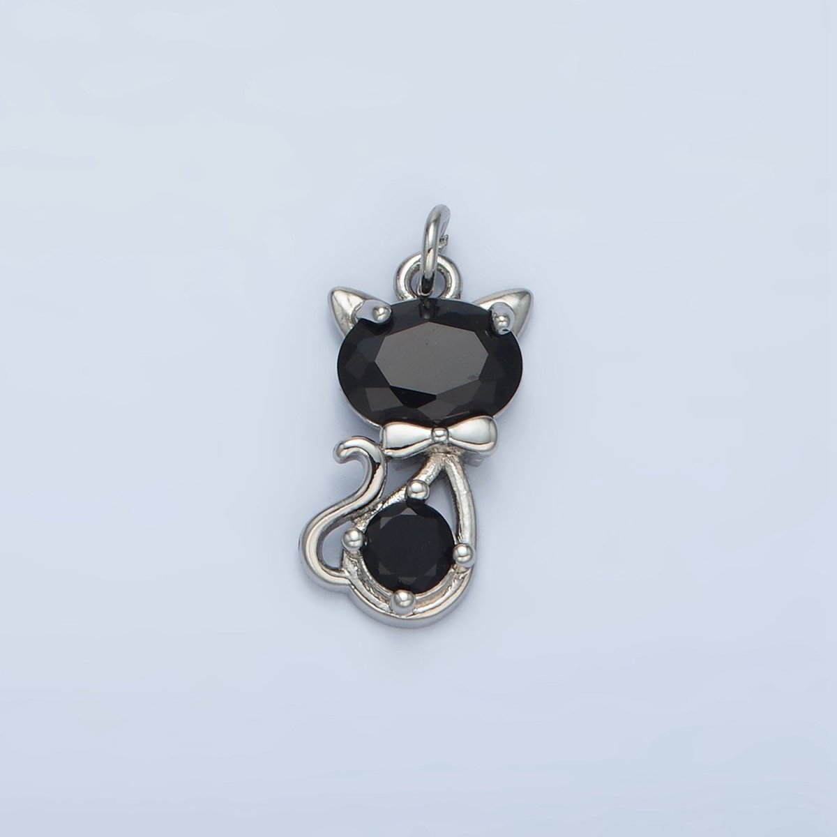 24k Gold Filled Black CZ Bow - Tied Kitty Cat Animal Charm in Gold & Silver | X - 309 - DLUXCA