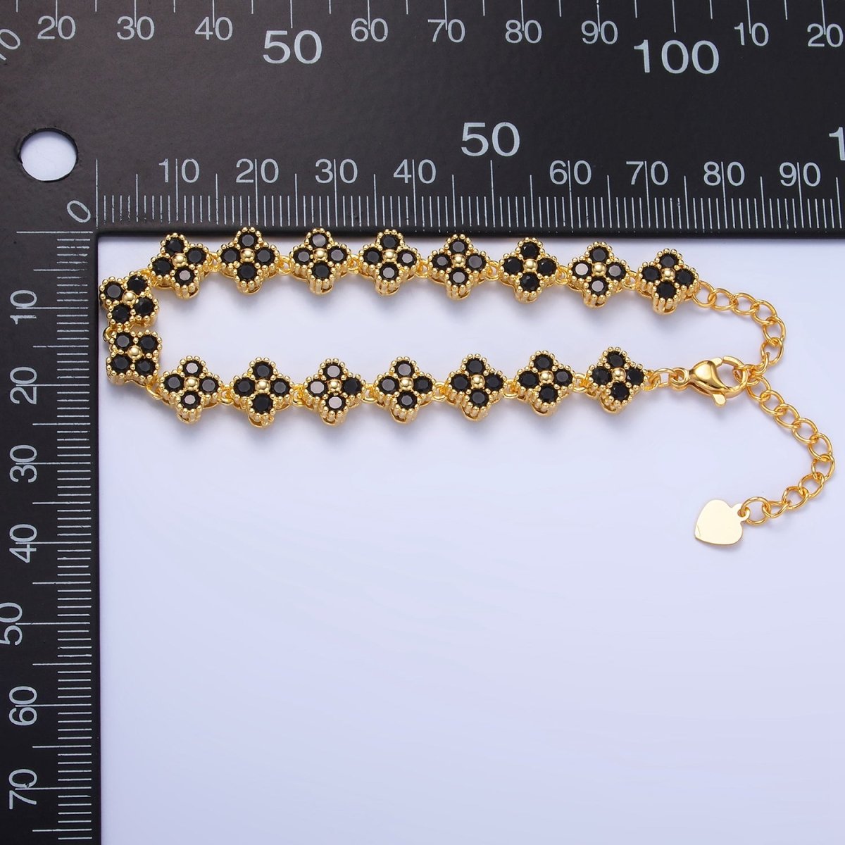 24K Gold Filled Black CZ Quatrefoil Clover Tennis Bracelet | WA - 2061 - DLUXCA