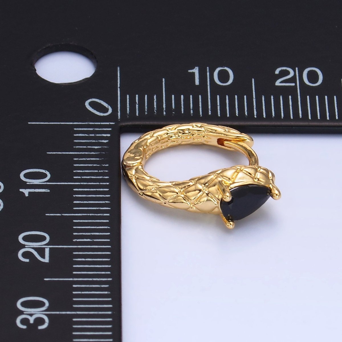 24K Gold Filled Black CZ Teardrop Quilted Scaled Snake Huggie Earrings | AB1461 - DLUXCA