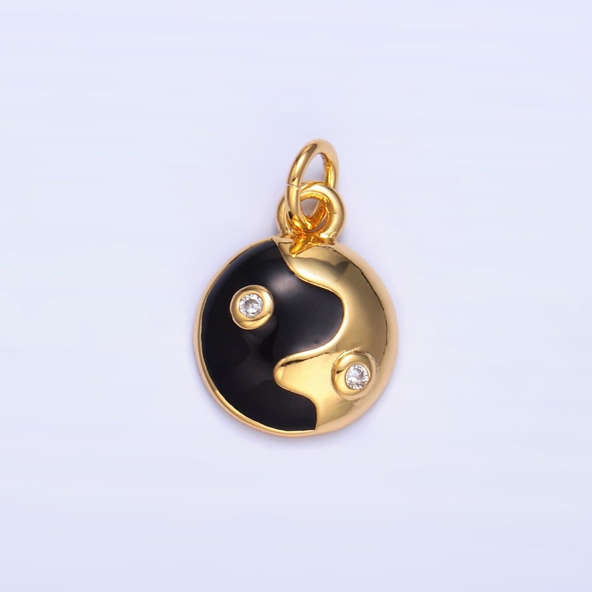 24K Gold Filled Black Enamel CZ Molten Round Charm | W439 - DLUXCA