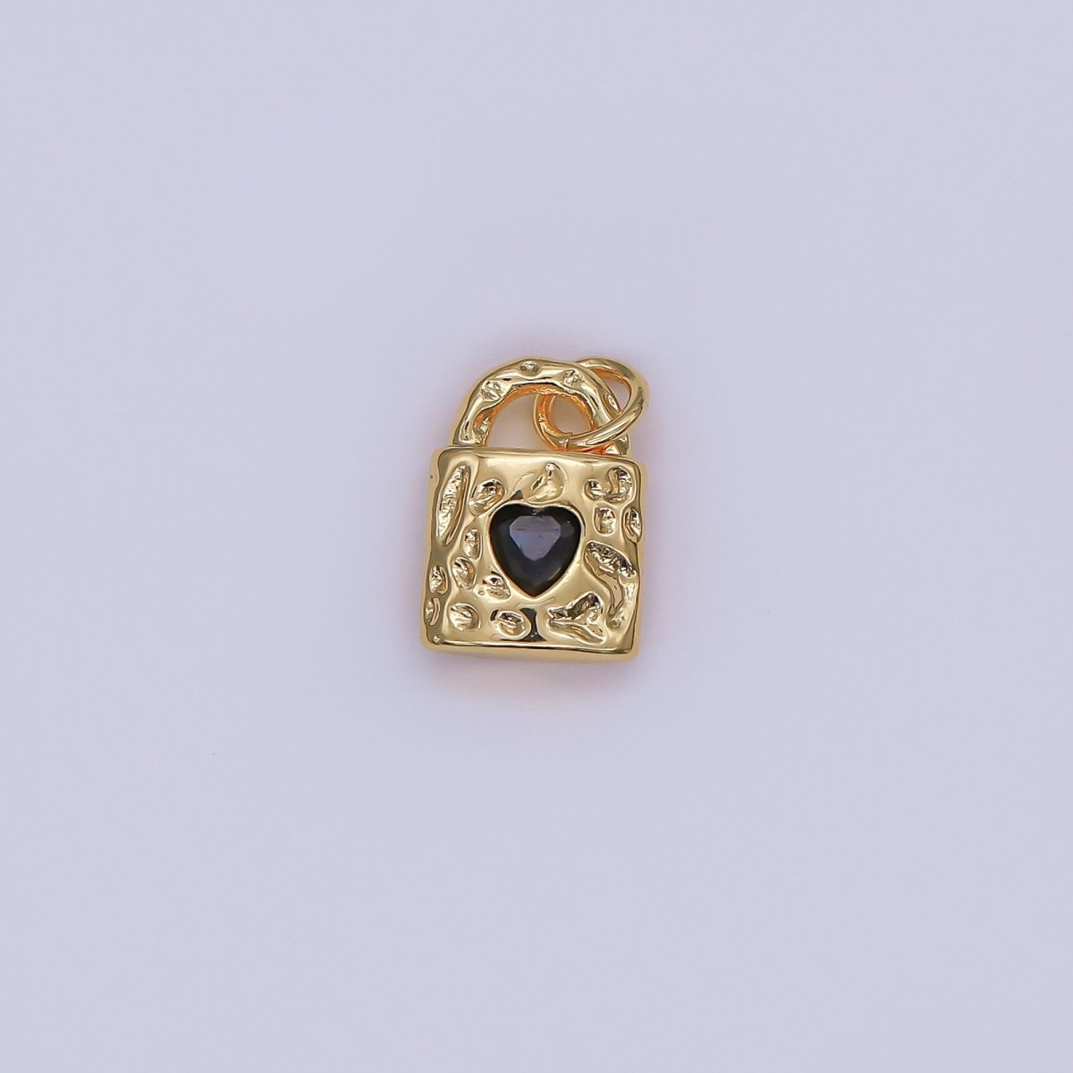 24K Gold Filled Black Heart Molten Hammered Padlock Charm in Gold & Silver | M031 - DLUXCA