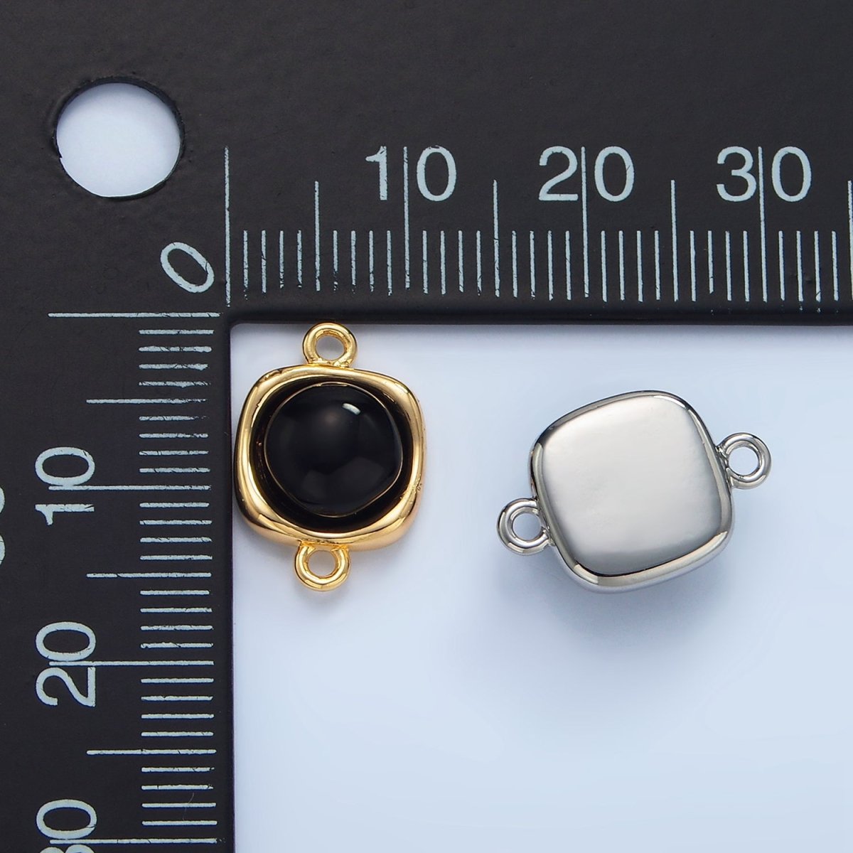 24K Gold Filled Black Onyx Round Molten Bezel Connector in Gold & Silver | F498 - DLUXCA