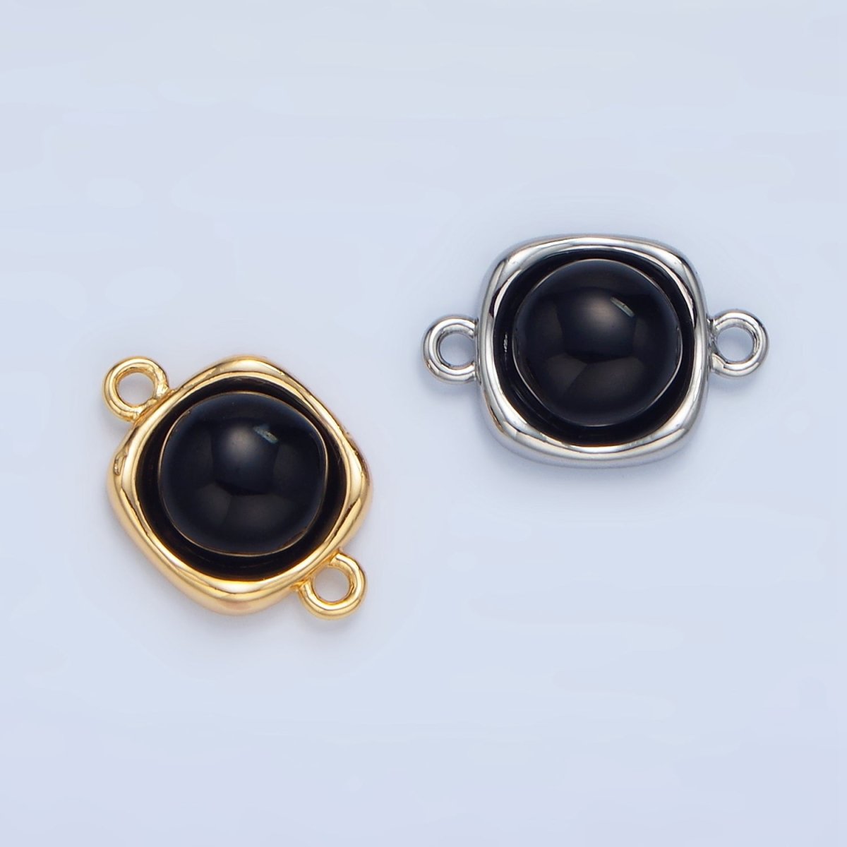 24K Gold Filled Black Onyx Round Molten Bezel Connector in Gold & Silver | F498 - DLUXCA