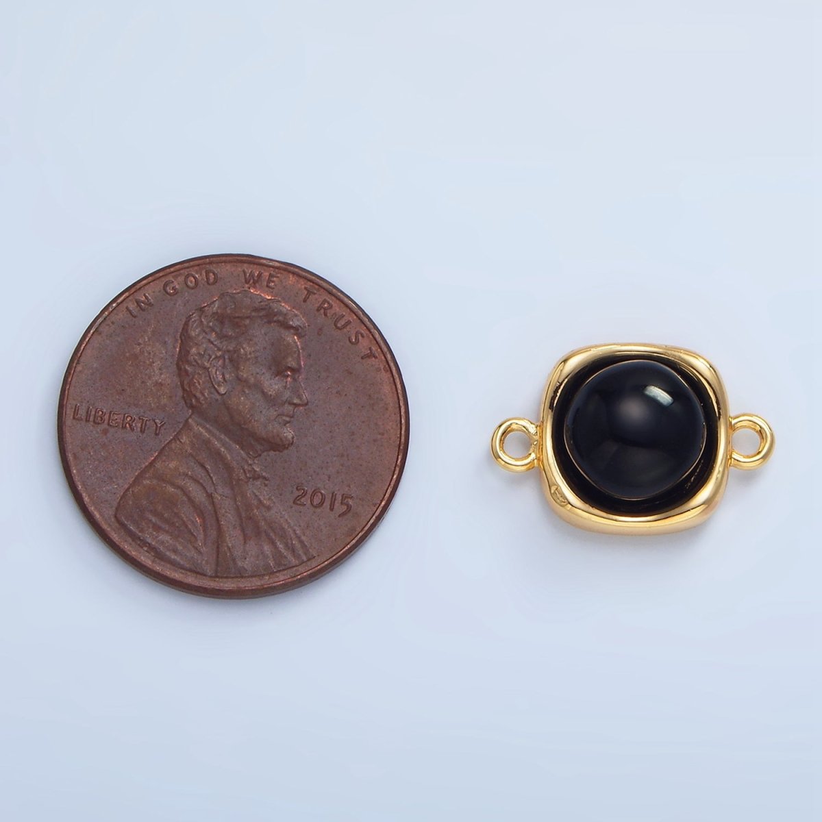 24K Gold Filled Black Onyx Round Molten Bezel Connector in Gold & Silver | F498 - DLUXCA